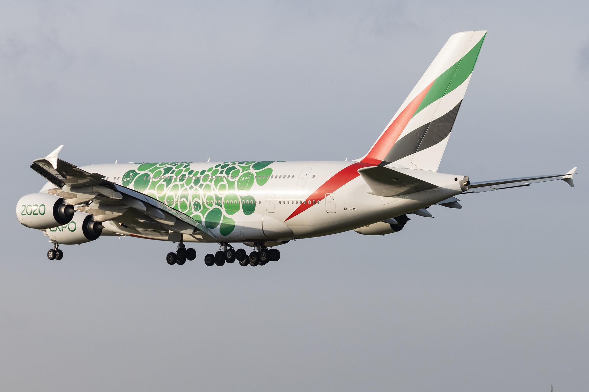 Hamburg Airport: Emirates (EK / UAE) |  Livery: Expo 2020 - Sustainability Livery |  Airbus A380-861 A388 | A6-EON | MSN 188