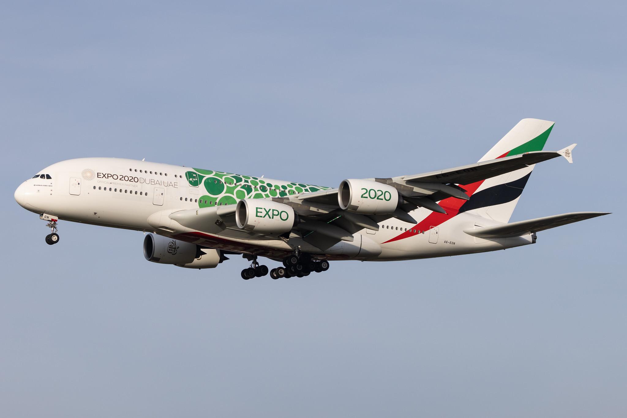 Hamburg Airport: Emirates (EK / UAE) |  Livery: Expo 2020 - Sustainability Livery |  Airbus A380-861 A388 | A6-EON | MSN 188