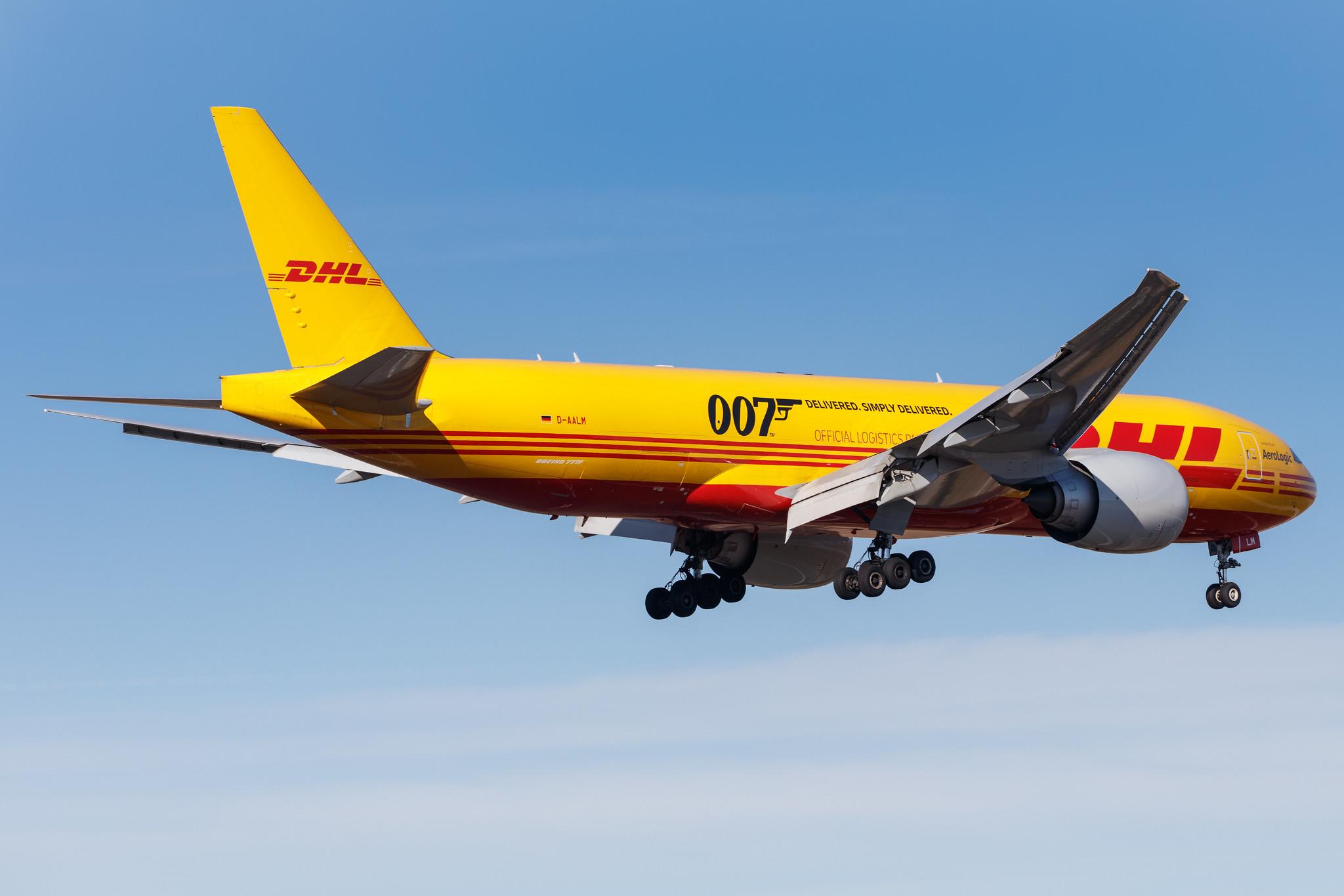Frankfurt Airport: DHL (D0 / DHK) | Operator: AeroLogic | Livery: 007 Delivered. Simply Delivered. | Boeing 777-F B77L | D-AALM | MSN 66082