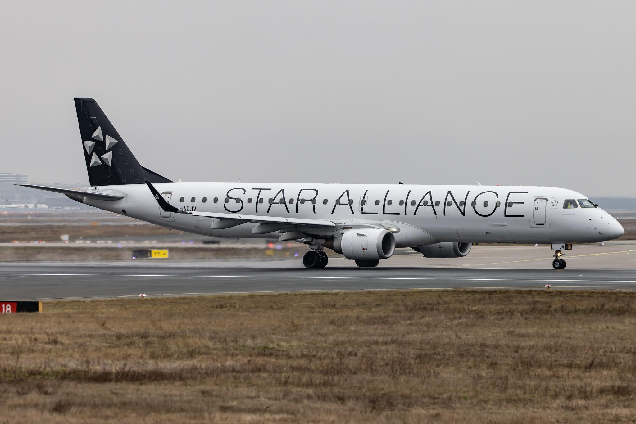 Frankfurt Airport: Air Dolomiti (EN / DLA) |  Livery: Star Alliance Livery |  Embraer E195LR E195 | I-ADJV | MSN 19000308
