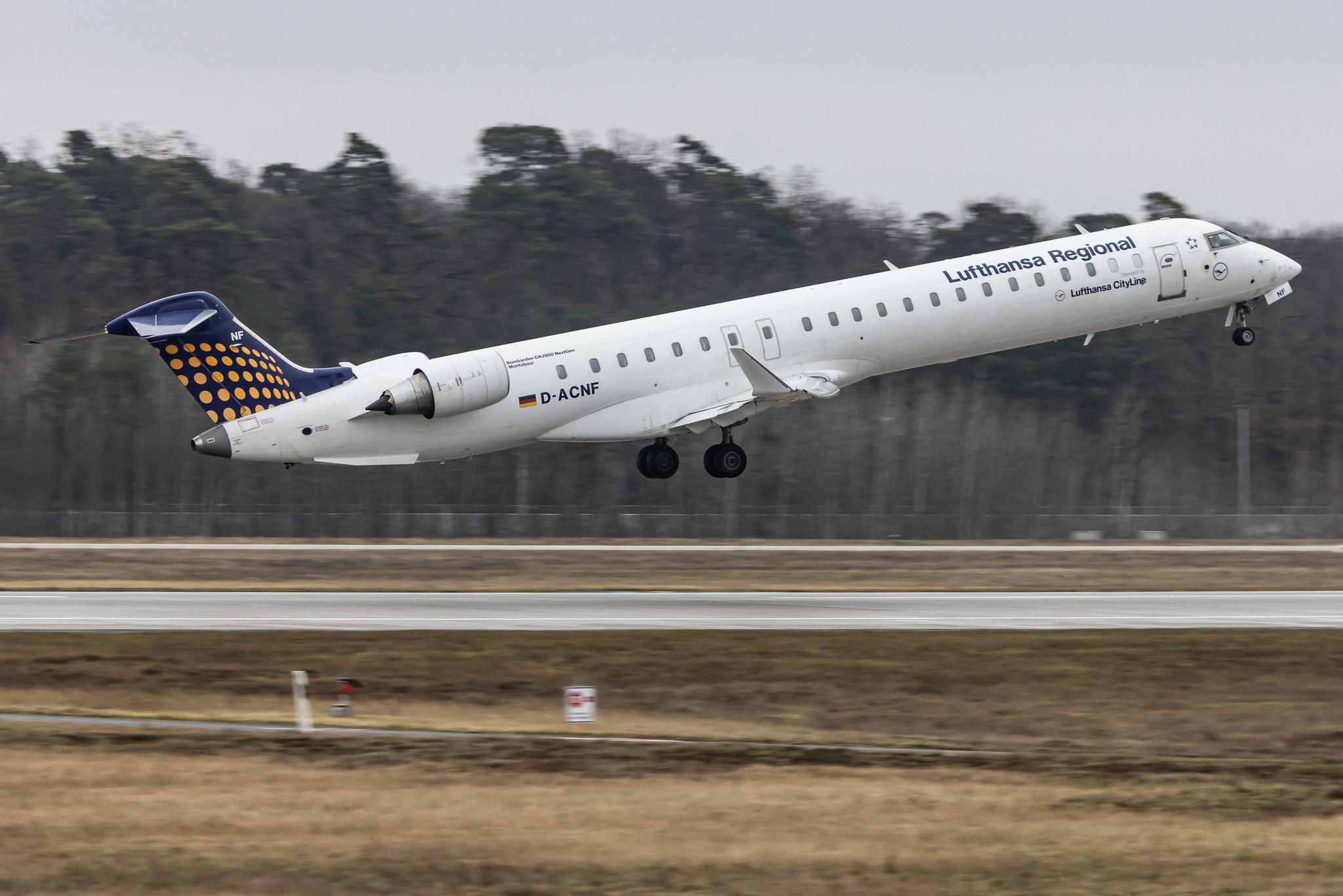 Frankfurt Airport: Lufthansa (LH / DLH) | Operator: Lufthansa CityLine |  Mitsubishi CRJ-900LR CRJ9 | D-ACNF | MSN 15243