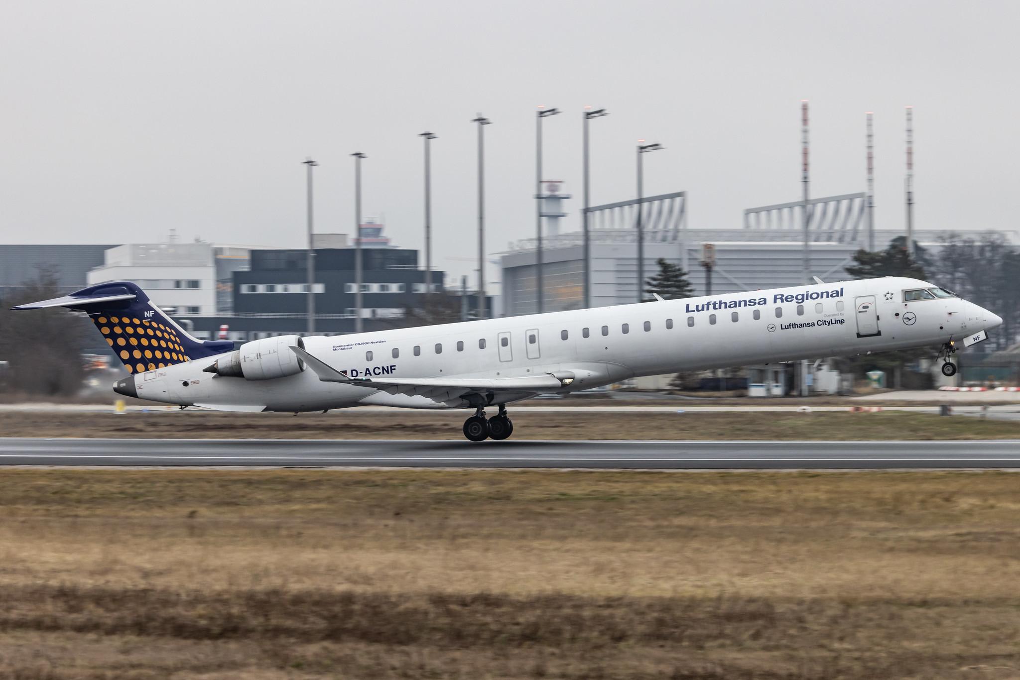 Frankfurt Airport: Lufthansa (LH / DLH) | Operator: Lufthansa CityLine |  Mitsubishi CRJ-900LR CRJ9 | D-ACNF | MSN 15243