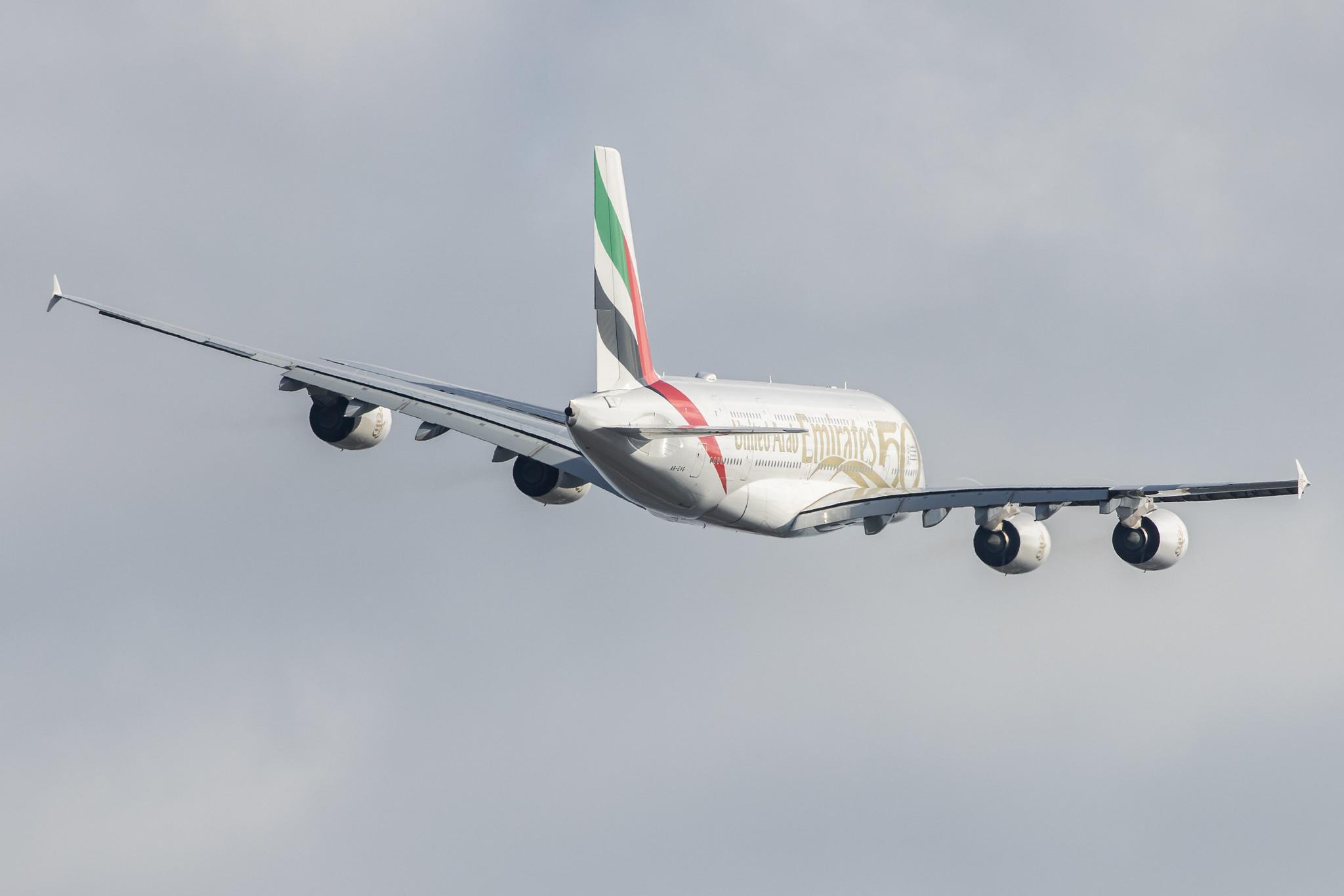 London Heathrow: Emirates (EK / UAE) |  Livery: Year of the Fiftieth Livery |  Airbus A380-842 A388 | A6-EVG | MSN 256