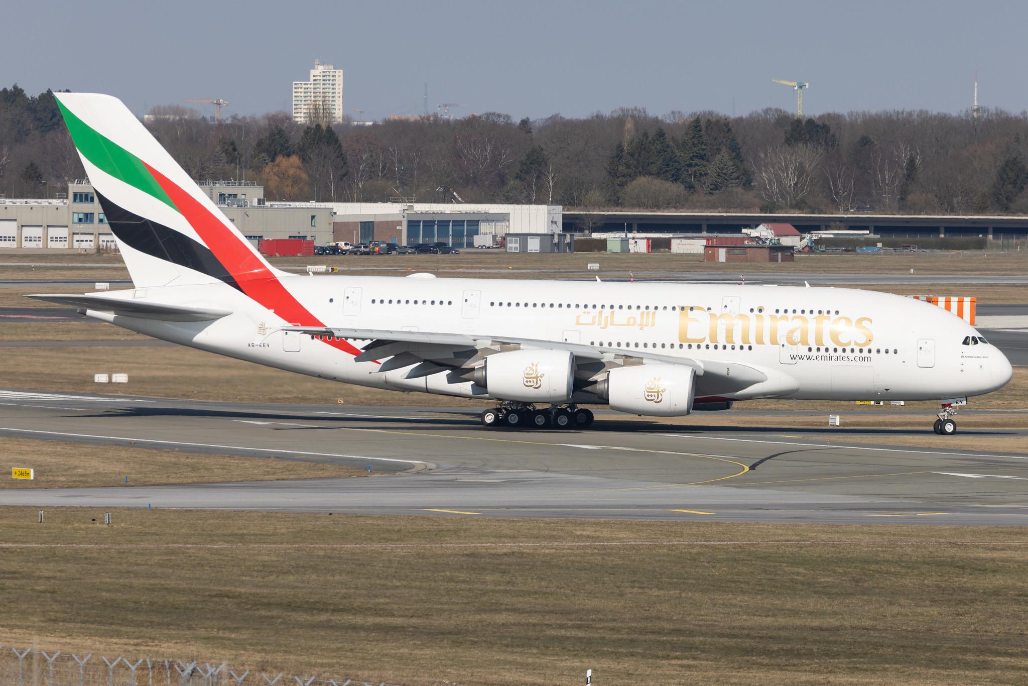 Hamburg Airport: Emirates (EK / UAE) |  Airbus A380-861 A388 | A6-EEV | MSN 150