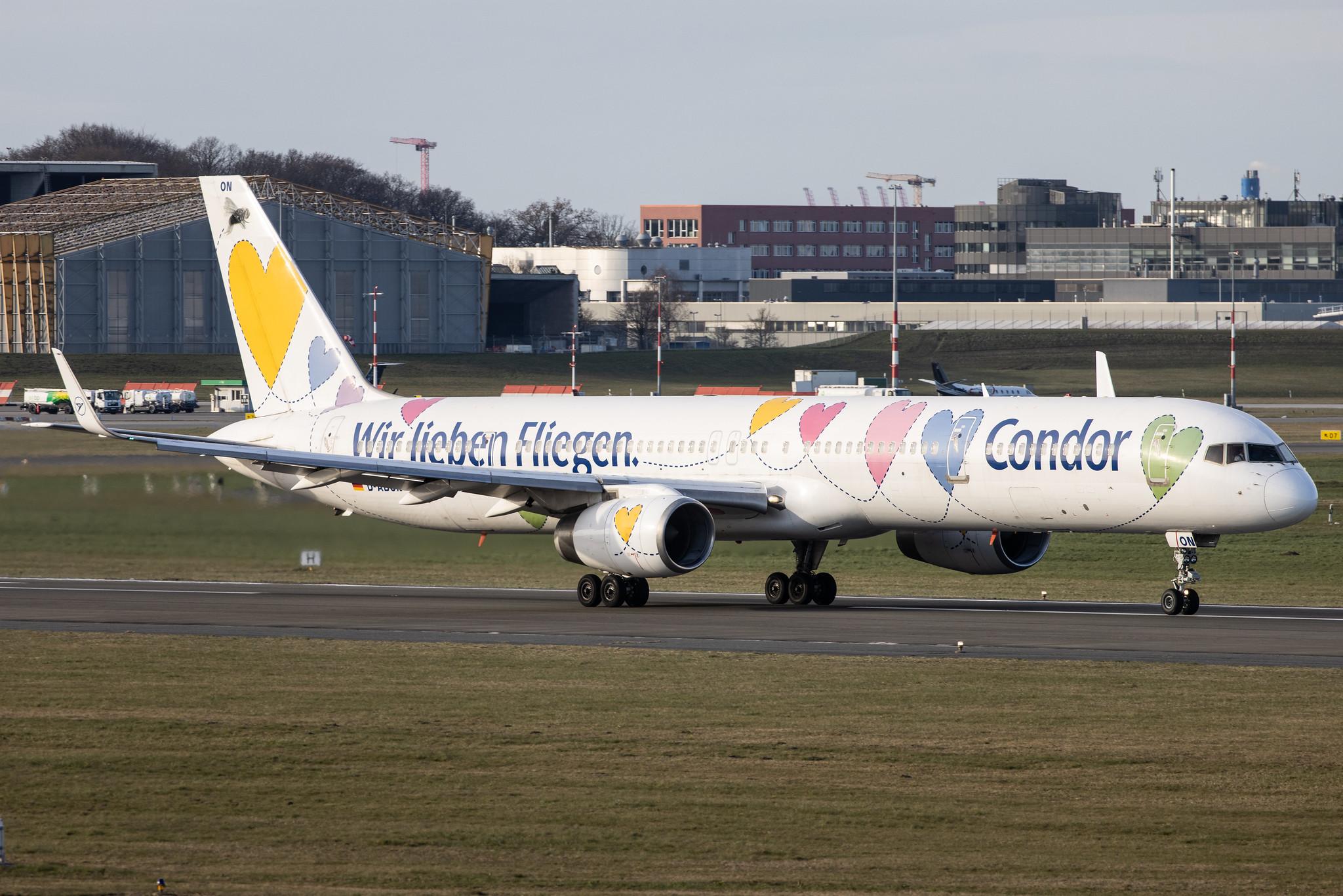 Hamburg Airport: Condor (DE / CFG) |  Livery: Wir Lieben Fliegen Livery |  Boeing 757-330 B753 | D-ABON | MSN 29023