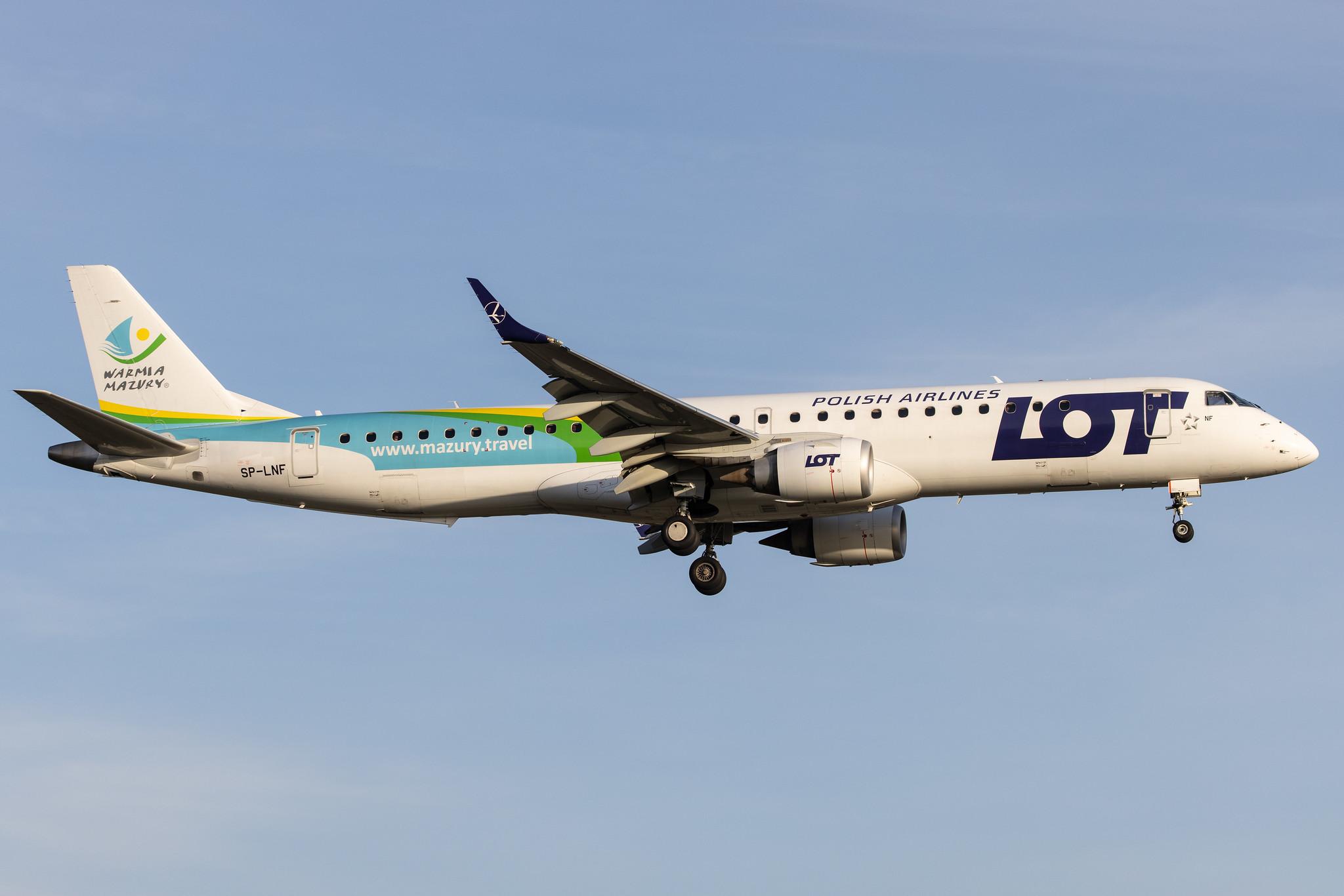 Hamburg Airport: LOT (LO / LOT) |  Livery: Warmia Mazury Livery |  Embraer E195LR E195 | SP-LNF | MSN 19000596