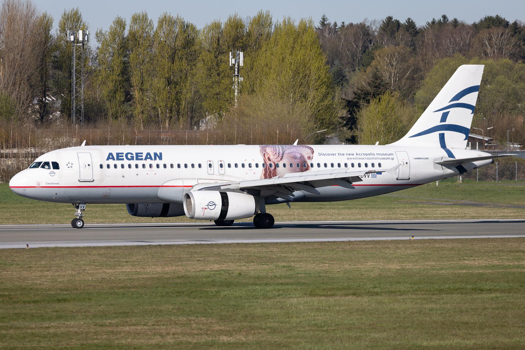 Hamburg Airport: Aegean Airlines (A3 / AEE) |  Livery: Acropolis Museum Sticker |  Airbus A320-232 A320 | SX-DVV | MSN 3773