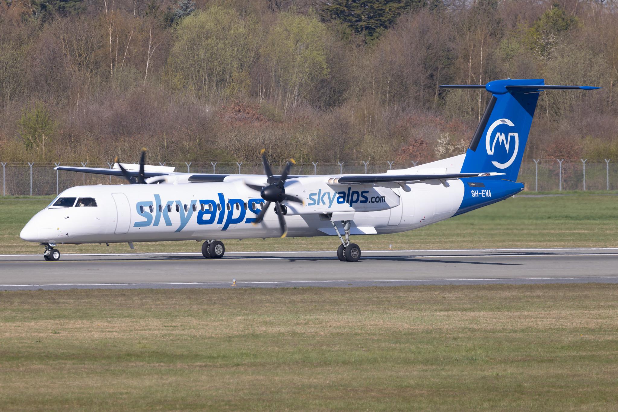 Hamburg Airport: SkyAlps |  De Havilland Canada Dash 8-400 DH8D | 9H-EVA | MSN 4237