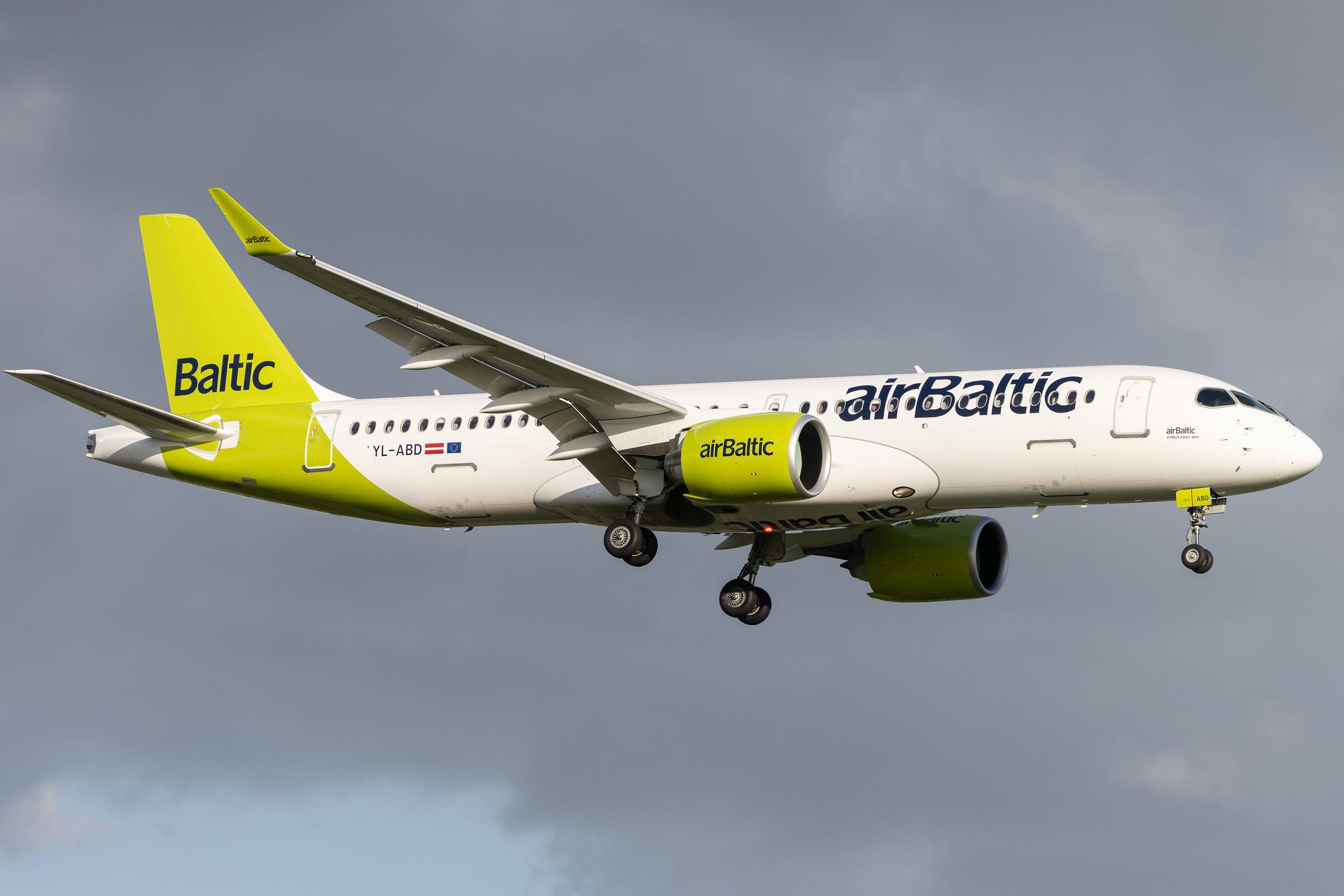 Hamburg Airport: Air Baltic (BT / BTI) |  Airbus A220-300 BCS3 | YL-ABD | MSN 55129