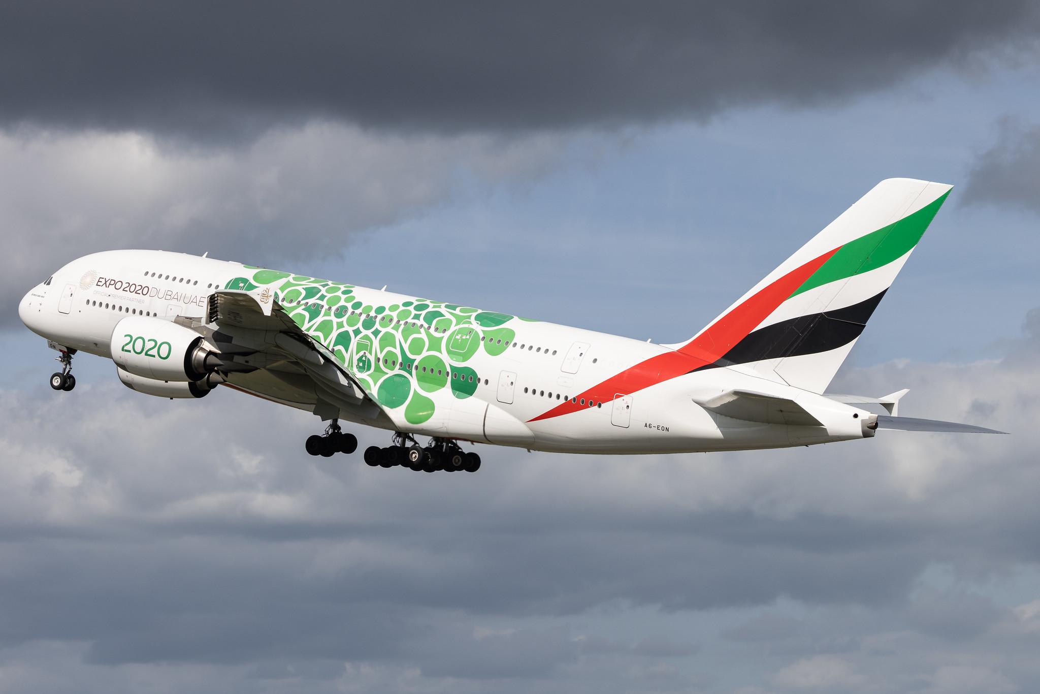 Hamburg Airport: Emirates (EK / UAE) |  Livery: Expo 2020 - Sustainability Livery |  Airbus A380-861 A388 | A6-EON | MSN 188
