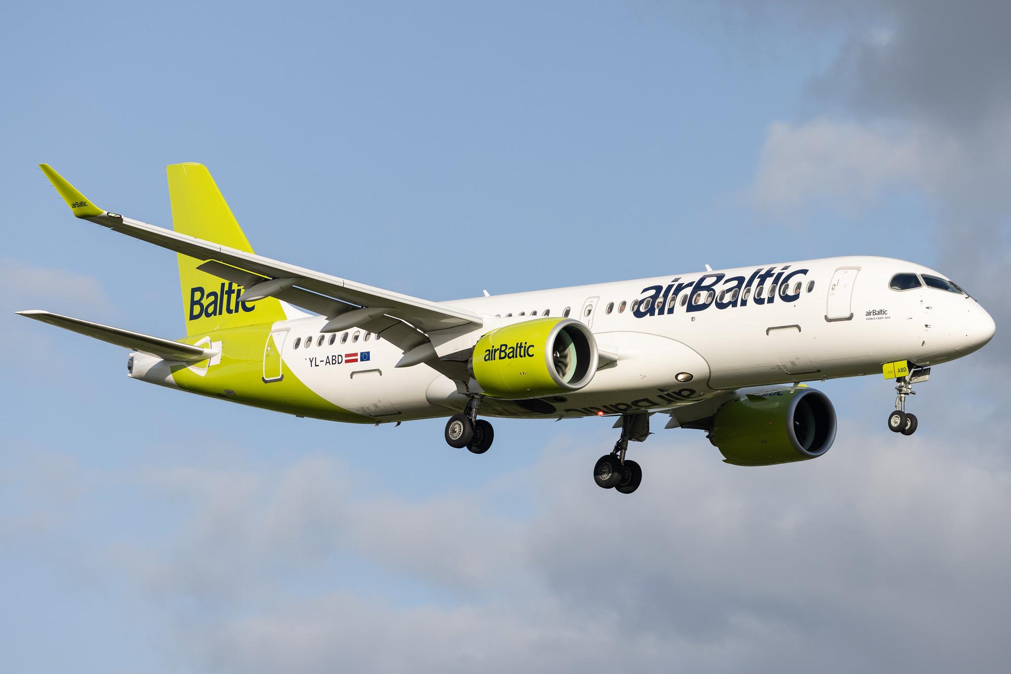 Hamburg Airport: Air Baltic (BT / BTI) |  Airbus A220-300 BCS3 | YL-ABD | MSN 55129