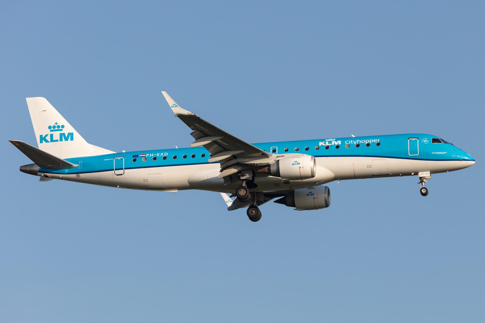 Amsterdam Schiphol: KLM (KL / KLM) | Operator: KLM Cityhopper |  Embraer E190STD E190 | PH-EXD | MSN 19000661
