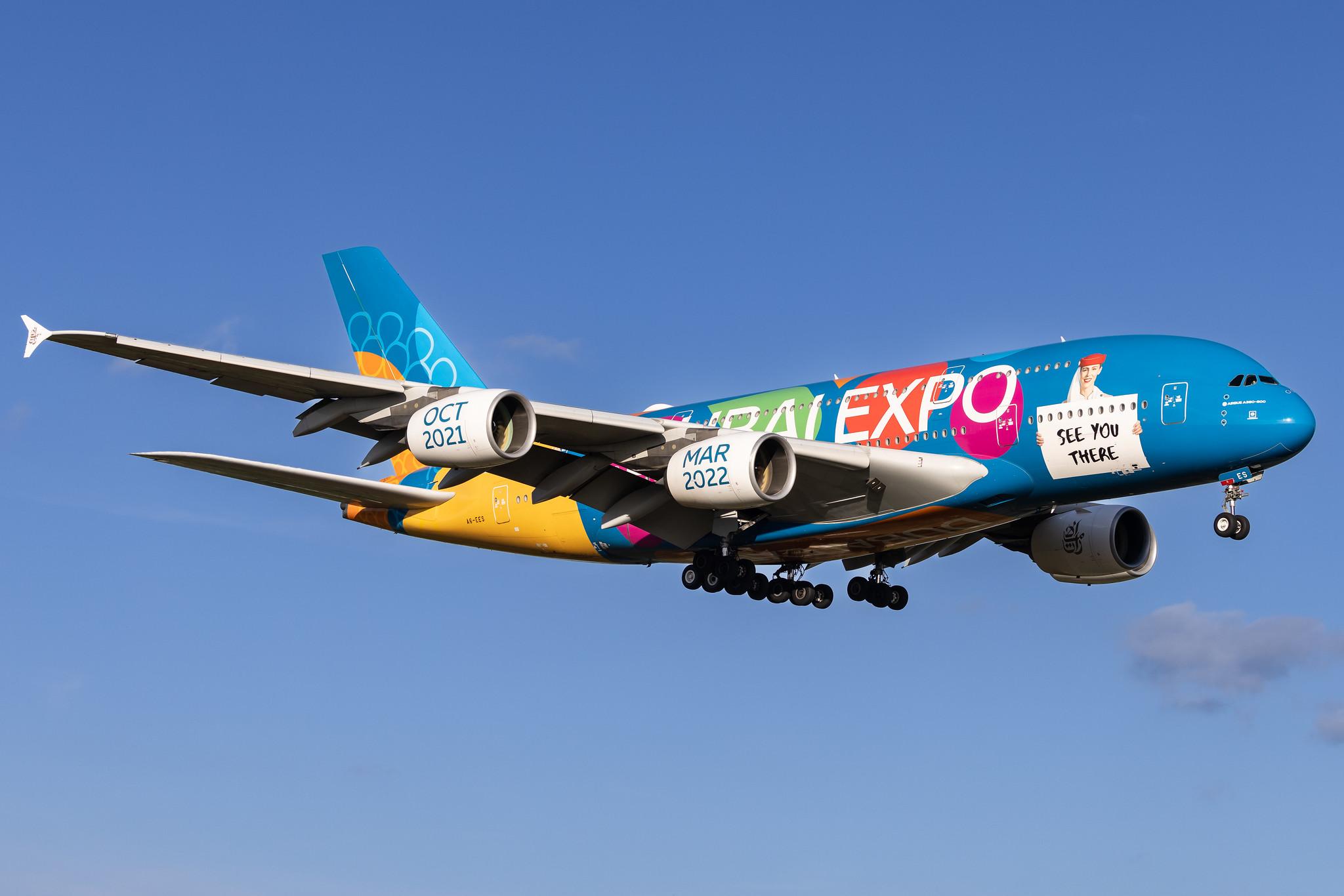 Hamburg Airport: Emirates (EK / UAE) | Livery: Dubai Expo Livery | Airbus A380-861 A388 | A6-EES | MSN 140