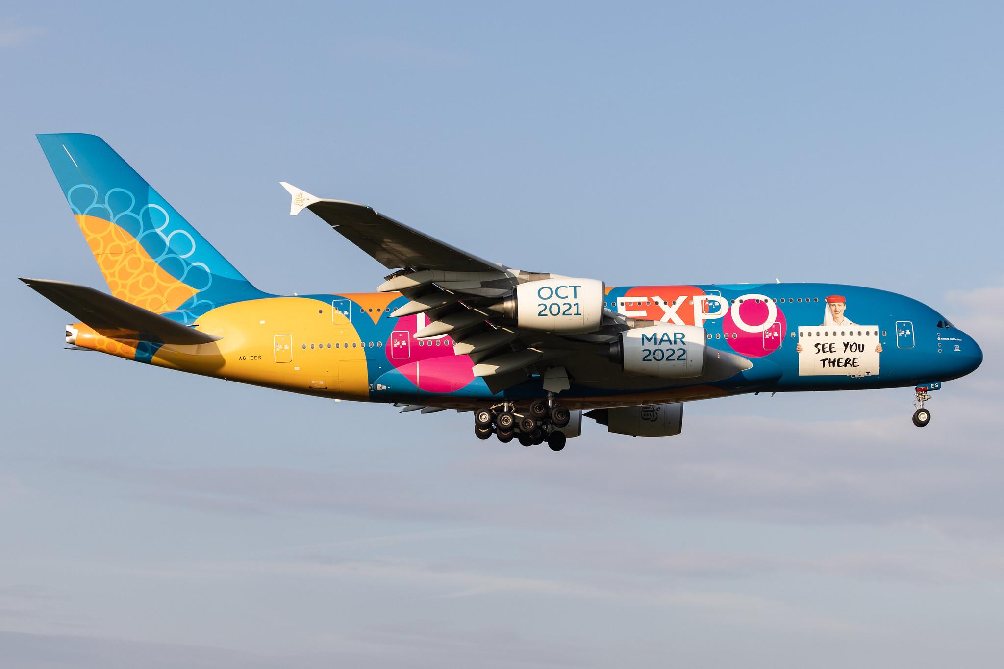 Hamburg Airport: Emirates (EK / UAE) | Livery: Dubai Expo Livery | Airbus A380-861 A388 | A6-EES | MSN 140