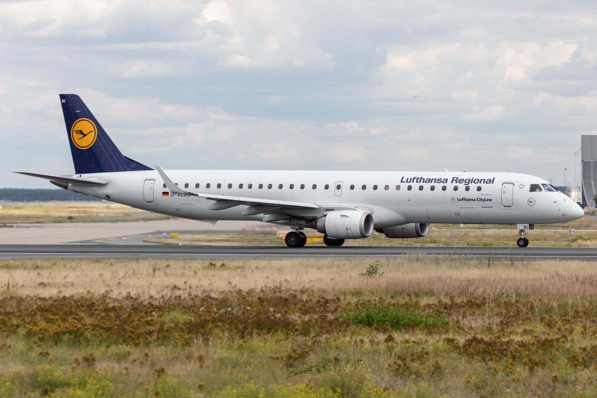 Frankfurt Airport: Lufthansa (LH / DLH) | Operator: Lufthansa CityLine |  Embraer E195LR E195 | D-AEBC | MSN 19000320