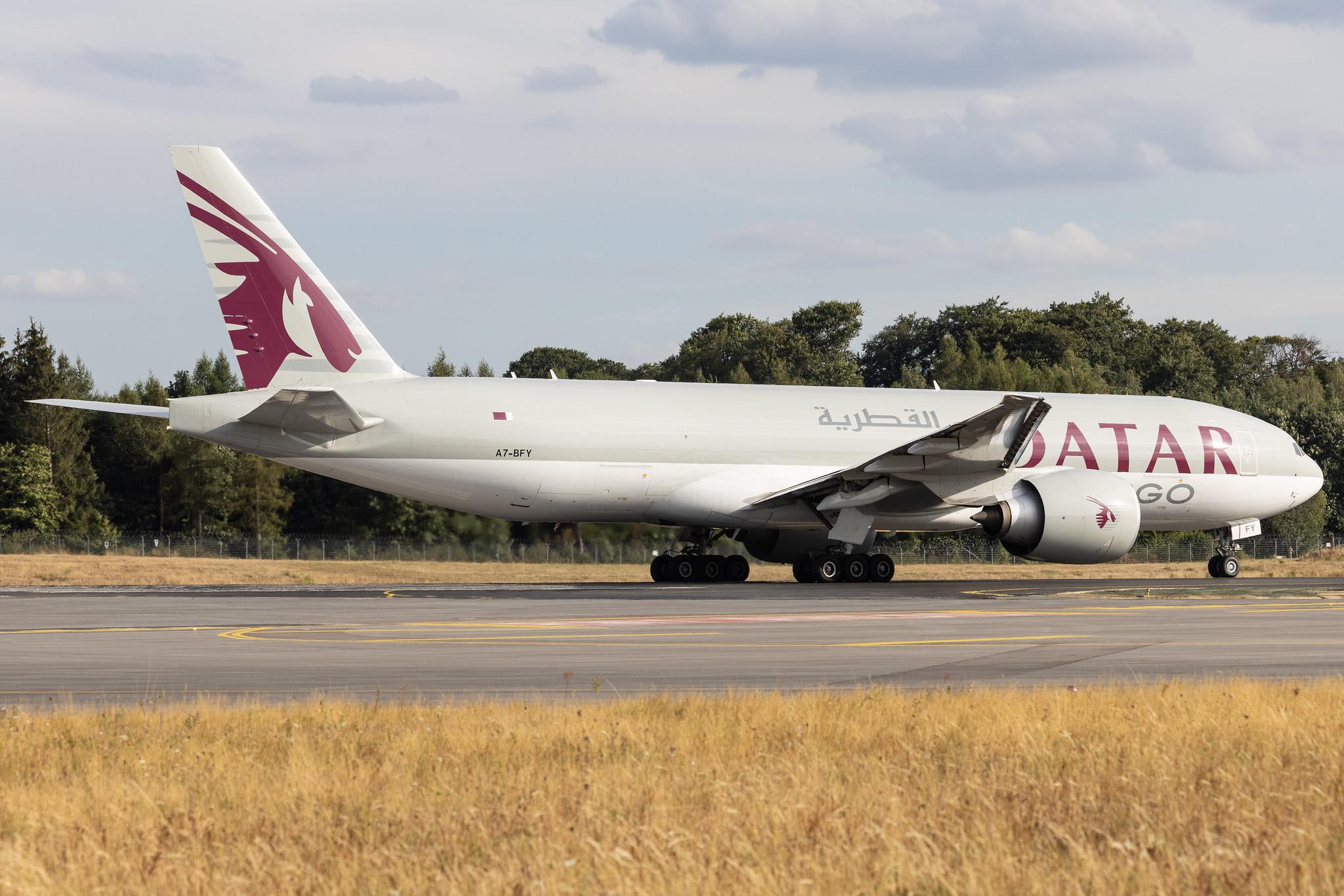 Luxembourg Findel Airport: Qatar Cargo (QR / QTR) | Operator: Qatar Airways |  Boeing 777-F B77L | A7-BFY | MSN 66871