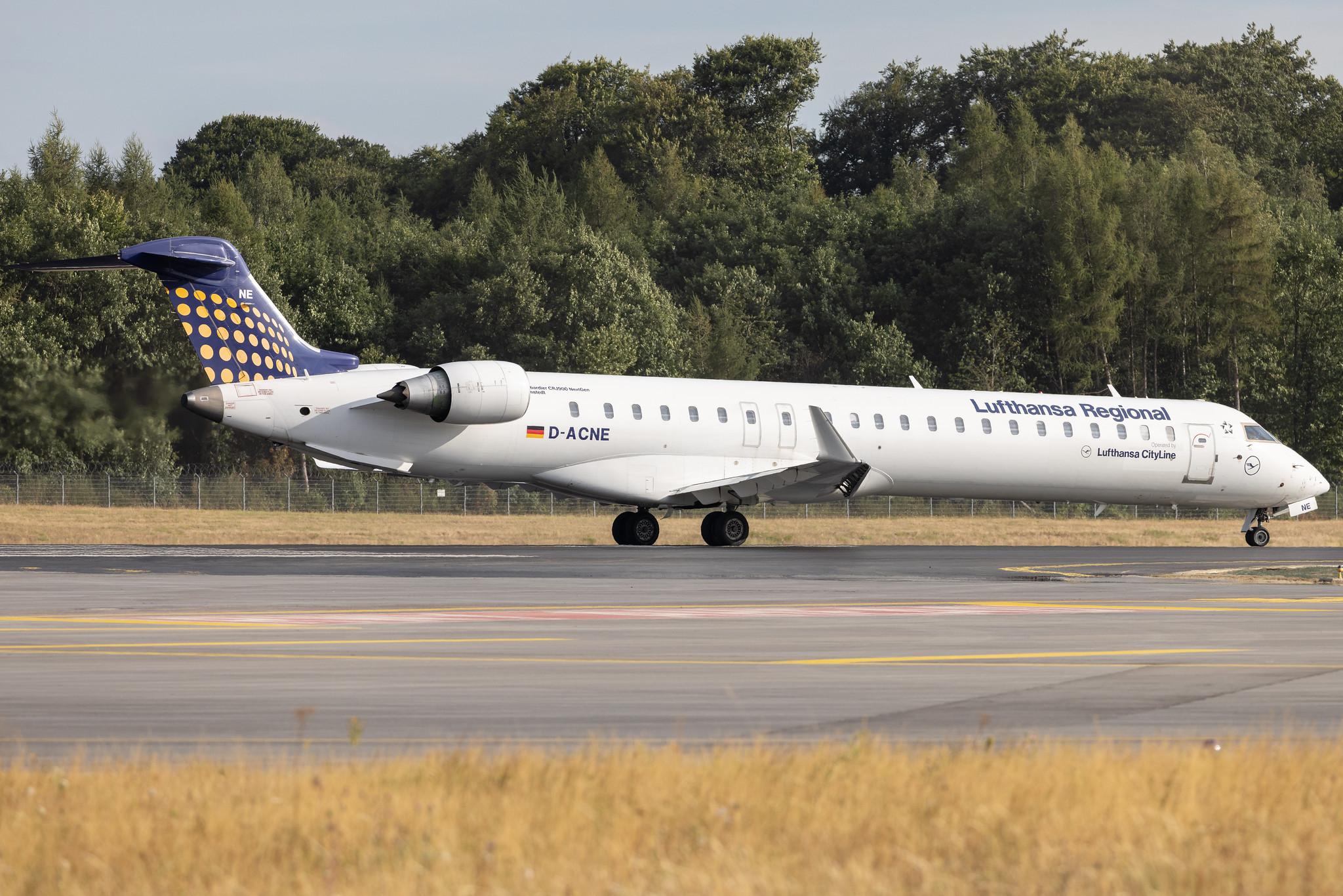 Luxembourg Findel Airport: Lufthansa (LH / DLH) | Operator: Lufthansa CityLine | Mitsubishi CRJ-900LR CRJ9 | D-ACNE | MSN 15241