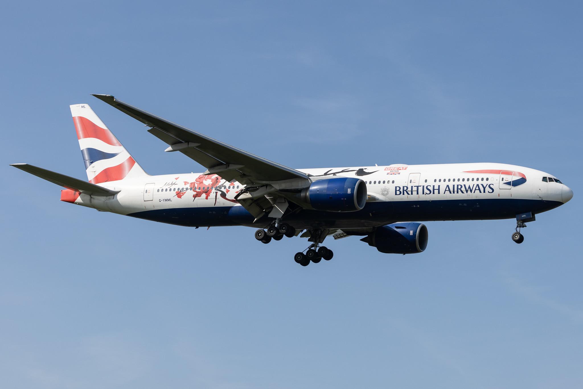 London Heathrow: British Airways (BA / BAW) |  Livery: GREAT Festival of Creativity |  Boeing 777-236(ER) B772 | G-YMML | MSN 30313