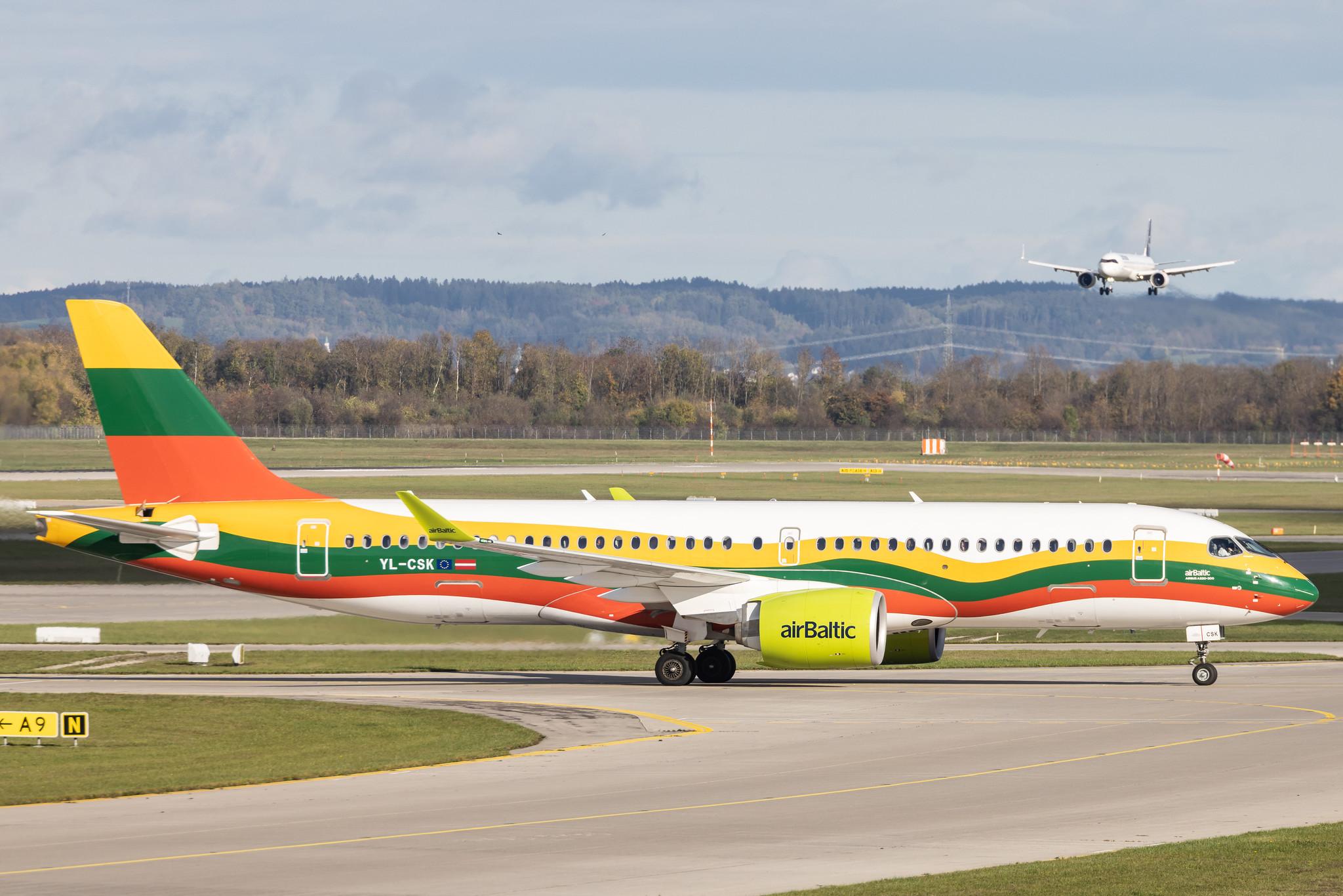 Munich Airport: Air Baltic (BT / BTI) | Livery: Lithuanian Flag Livery | Airbus A220-300 BCS3 | YL-CSK | MSN 55039