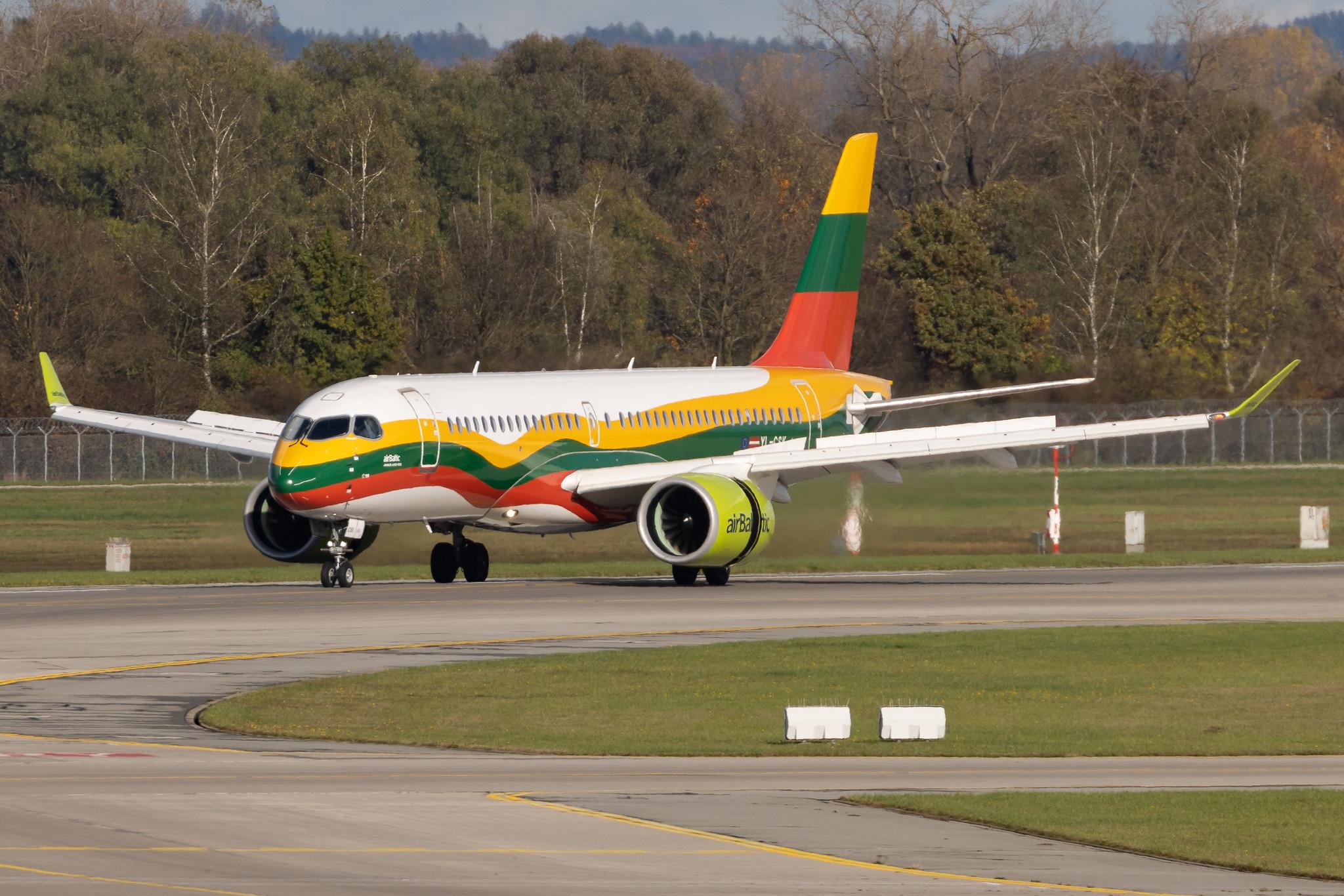 Munich Airport: Air Baltic (BT / BTI) | Livery: Lithuanian Flag Livery | Airbus A220-300 BCS3 | YL-CSK | MSN 55039