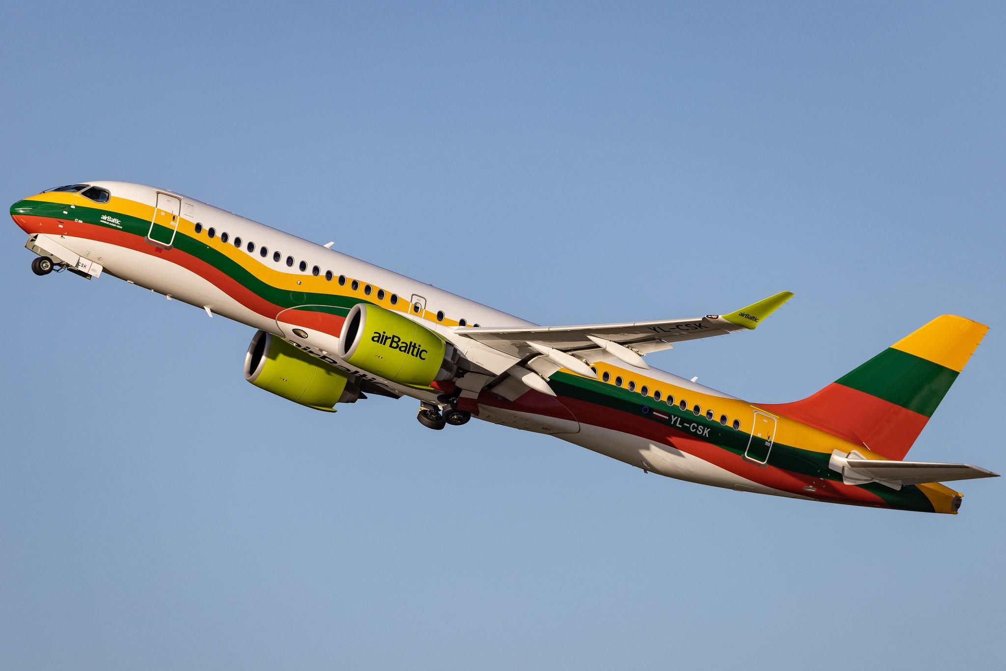 Munich Airport: Air Baltic (BT / BTI) | Livery: Lithuanian Flag Livery | Airbus A220-300 BCS3 | YL-CSK | MSN 55039