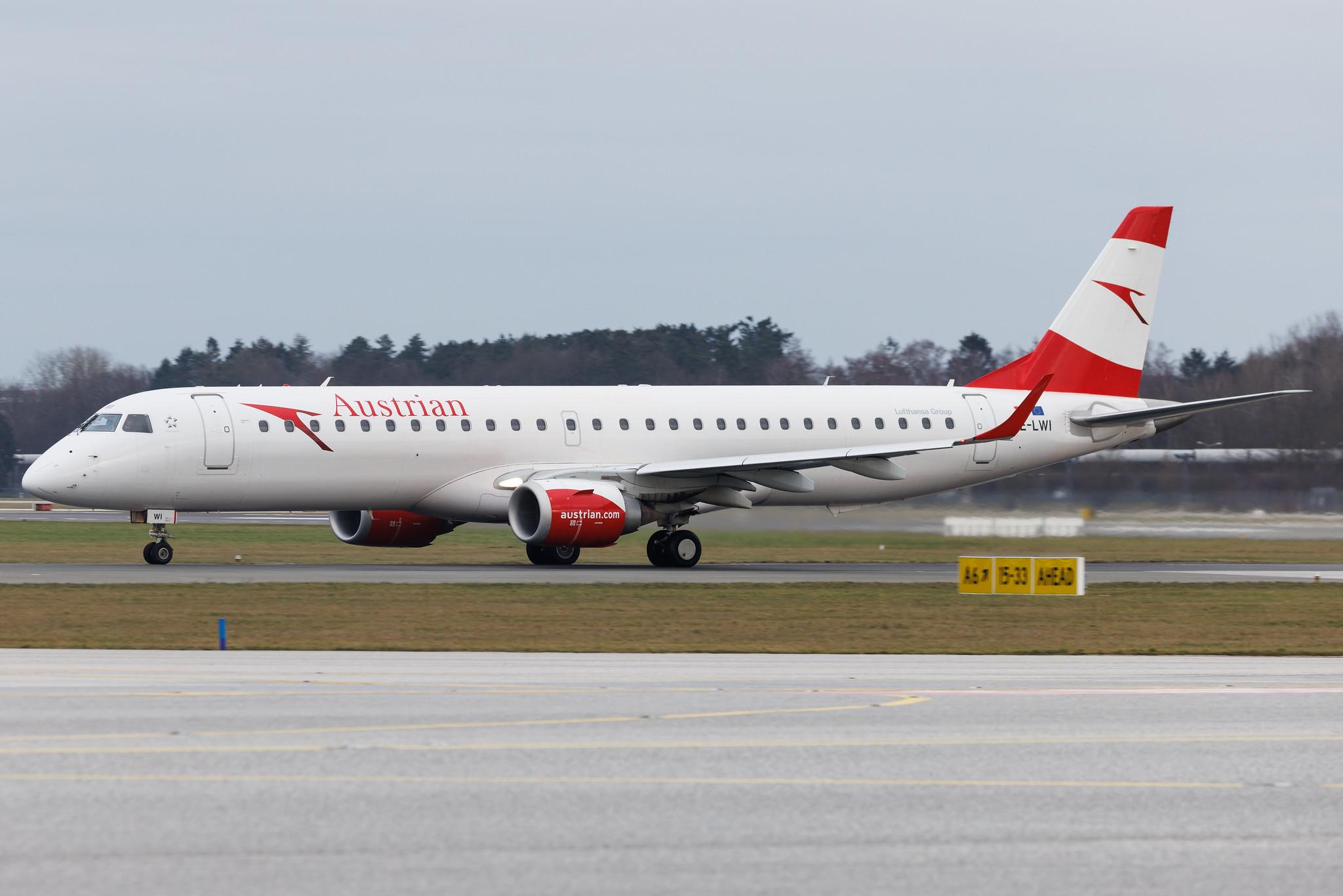 Hamburg Airport: Austrian Airlines (OS / AUA) | Embraer E195LR E195 | OE-LWI | MSN 19000500