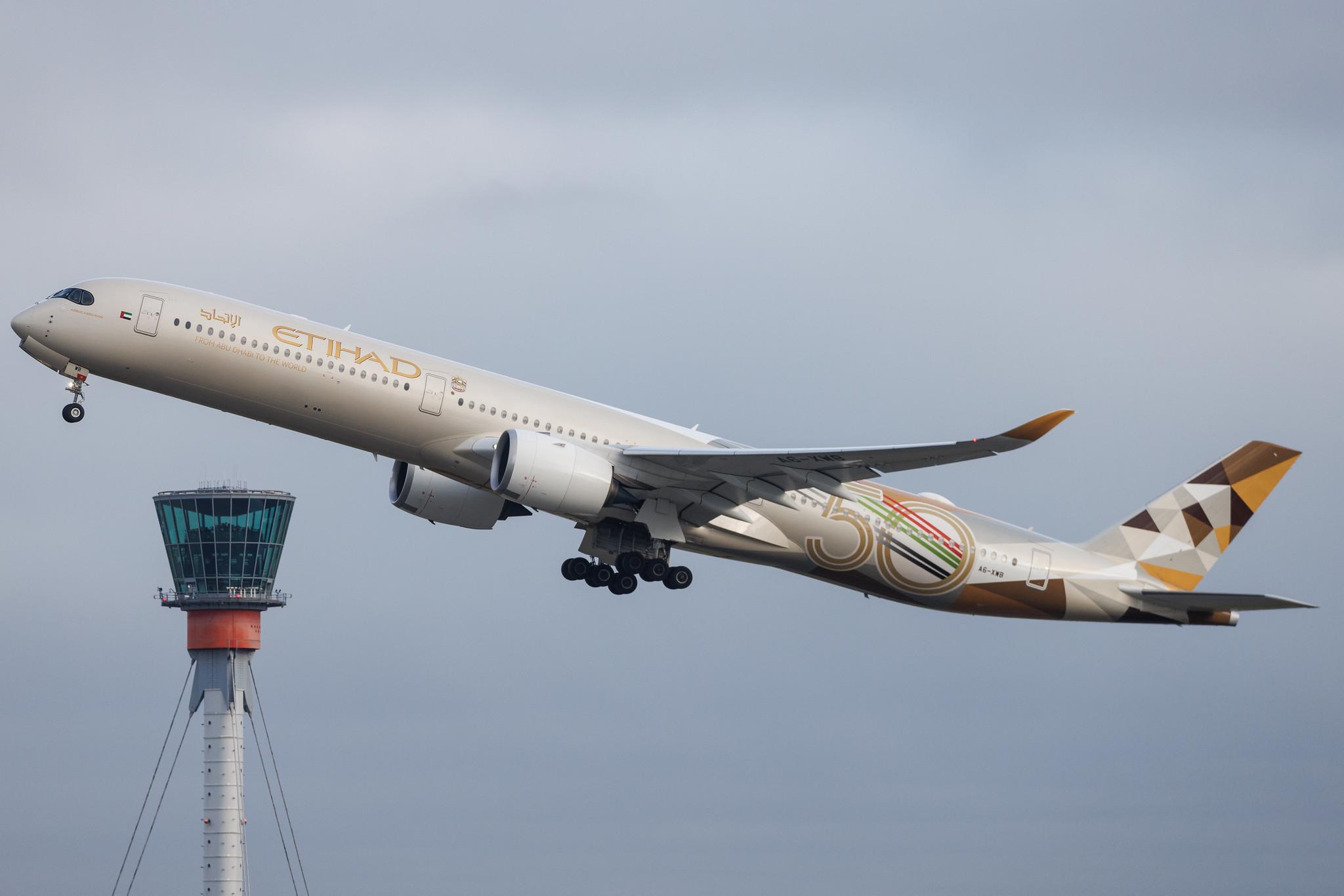London Heathrow: Etihad Airways (EY / ETD) |  Livery: 50 Years Livery |  Airbus A350-1041 A35K | A6-XWB | MSN 290