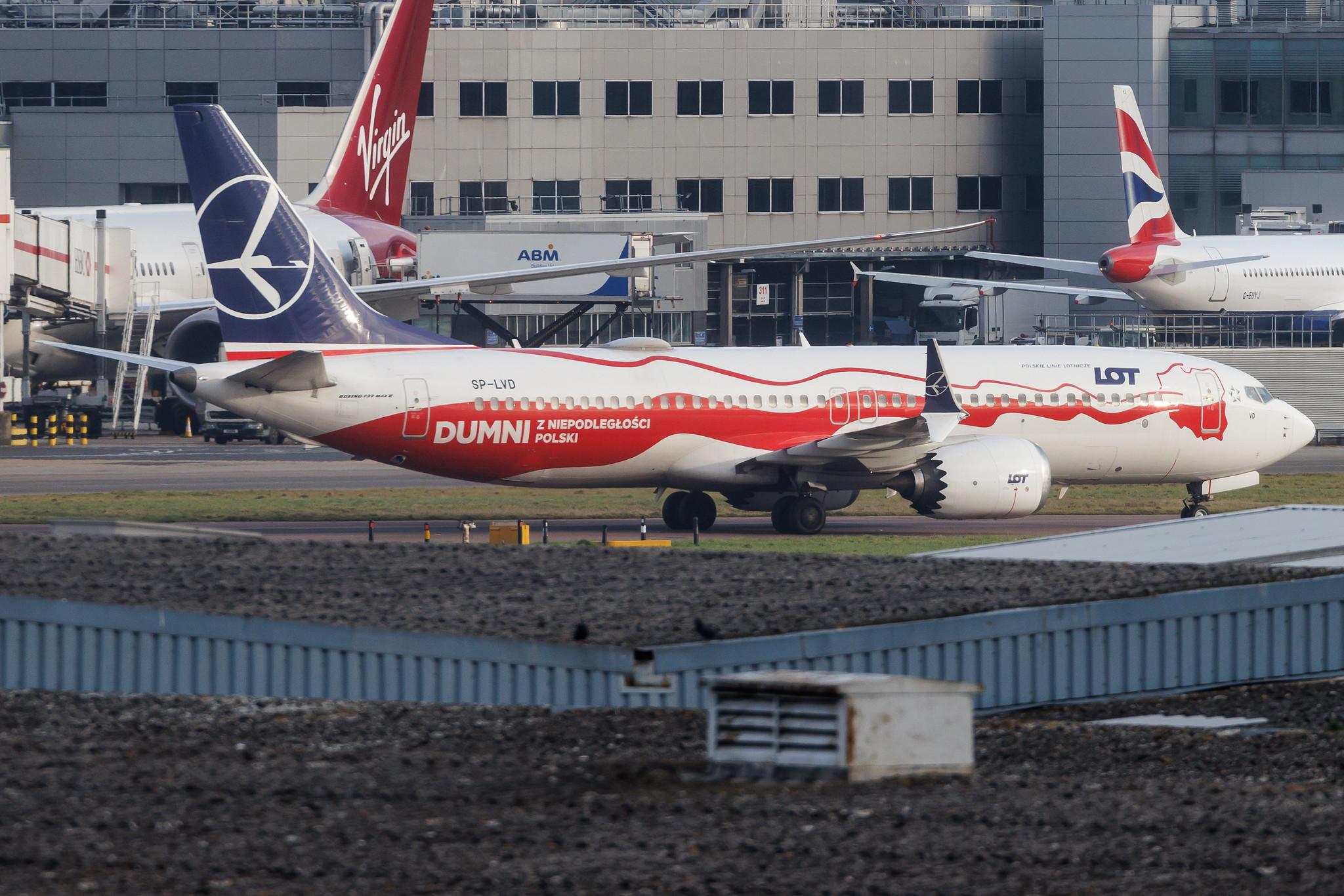 London Heathrow: LOT (LO / LOT) |  Livery: Independence Livery |  Boeing 737 MAX 8 B38M | SP-LVD | MSN 64069