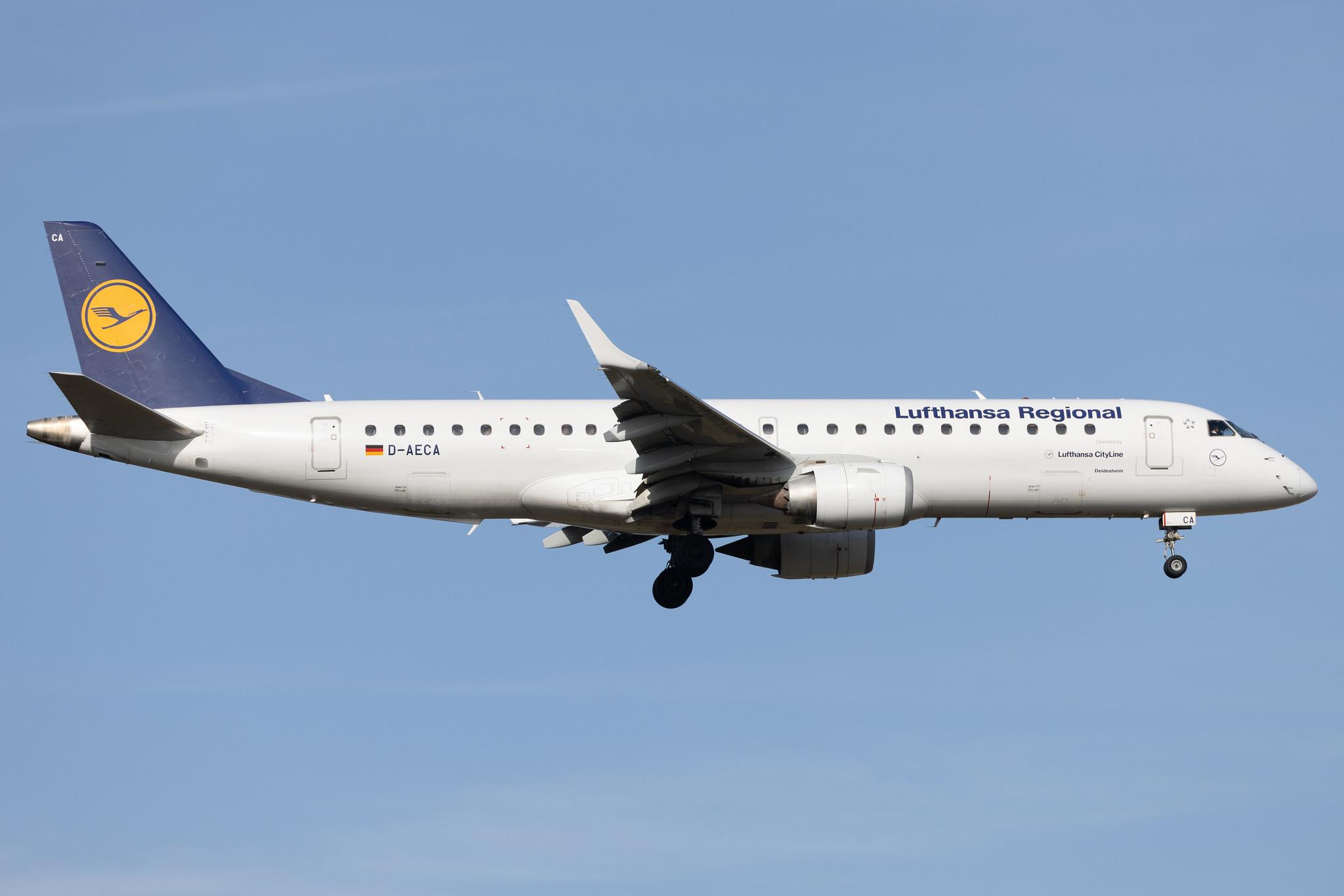 Frankfurt Airport: Lufthansa (LH / DLH) | Operator: Lufthansa CityLine | Embraer E190LR E190 | D-AECA | MSN 19000327