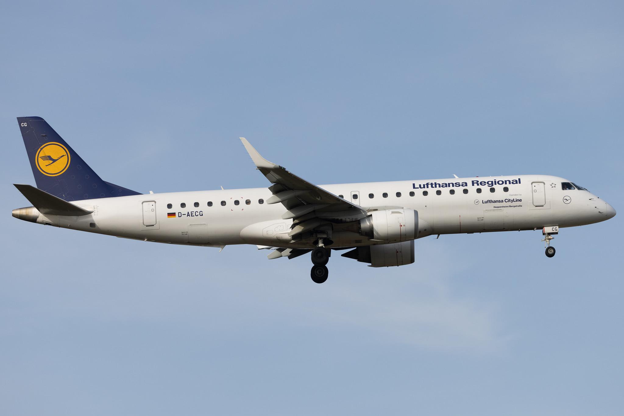 Frankfurt Airport: Lufthansa (LH / DLH) | Operator: Lufthansa CityLine | Embraer E190LR E190 | D-AECG | MSN 19000368