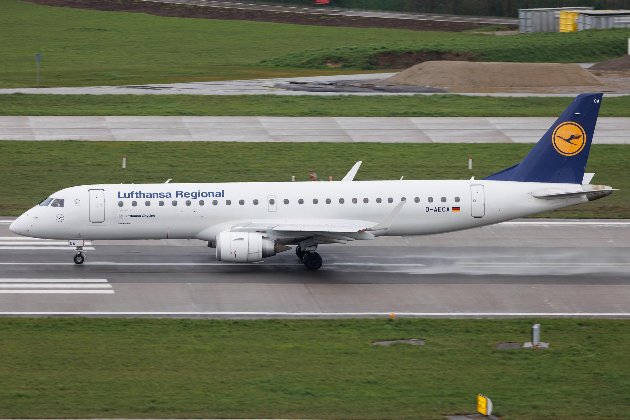 Flughafen Zürich: Lufthansa (LH / DLH) | Operator: Lufthansa CityLine | Embraer E190LR E190 | D-AECA | MSN 19000327