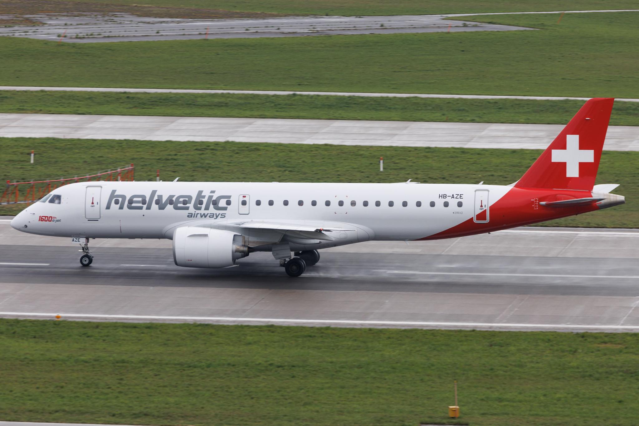 Flughafen Zürich: Helvetic Airways (2L / OAW) | Livery: 1600th E-jet sticker | Embraer E190-E2 E290 | HB-AZE | MSN 19020038