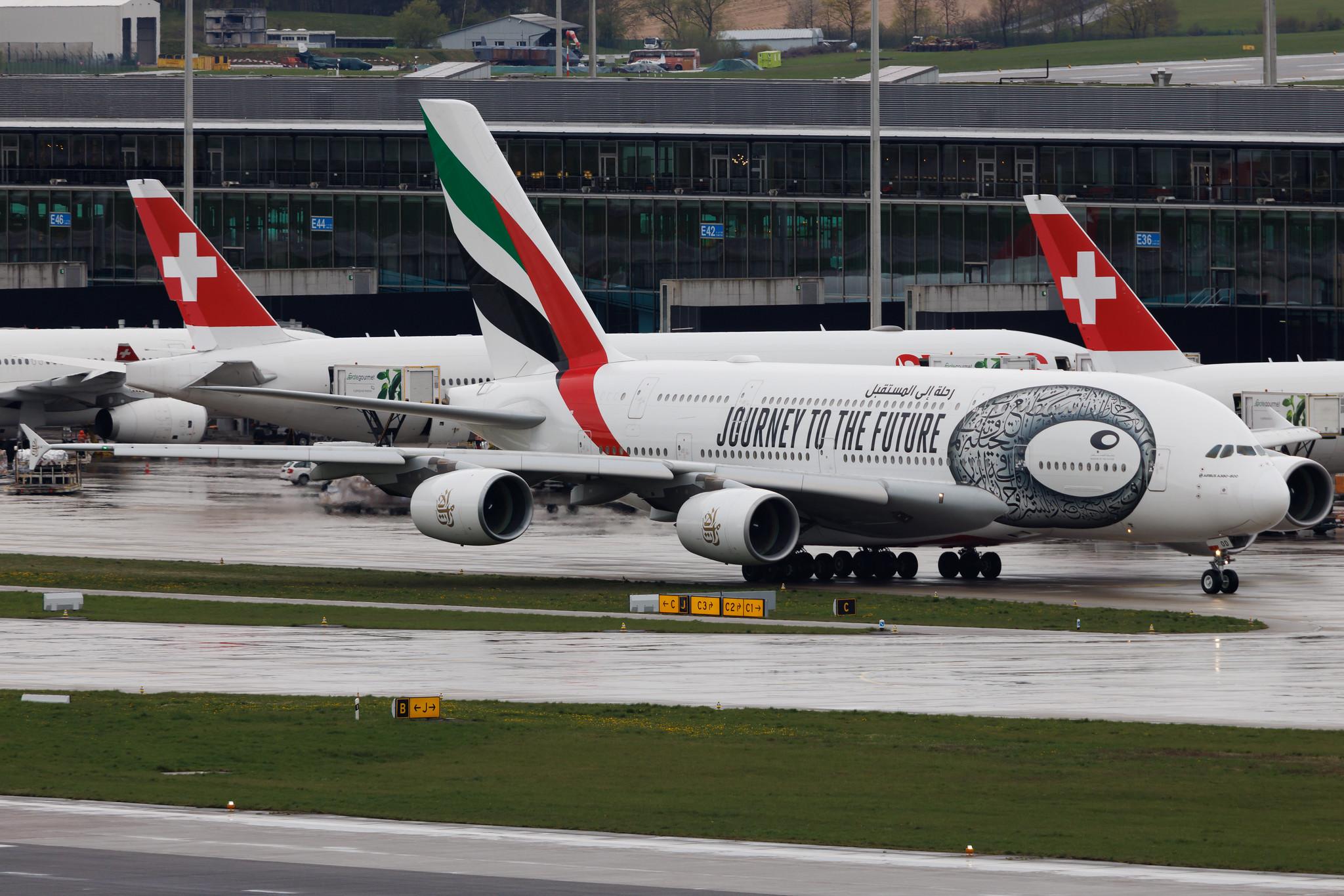 Flughafen Zürich: Emirates (EK / UAE) | Livery: Journey to the Future Livery | Airbus A380-861 A388 | A6-EOD | MSN 168