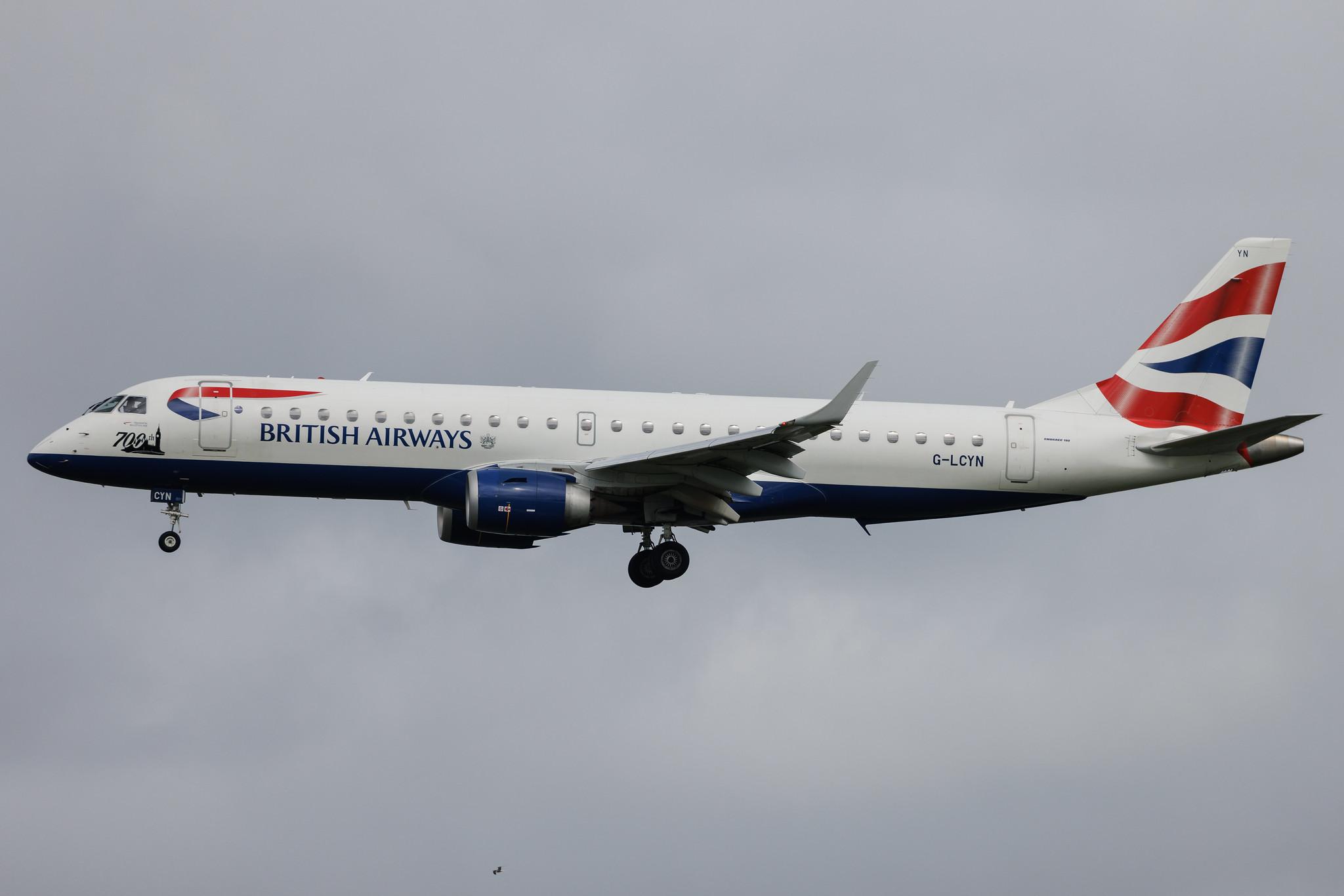 Amsterdam Schiphol: British Airways (BA / BAW) | Operator: BA CityFlyer | Embraer E190SR E190 | G-LCYN | MSN 19000392