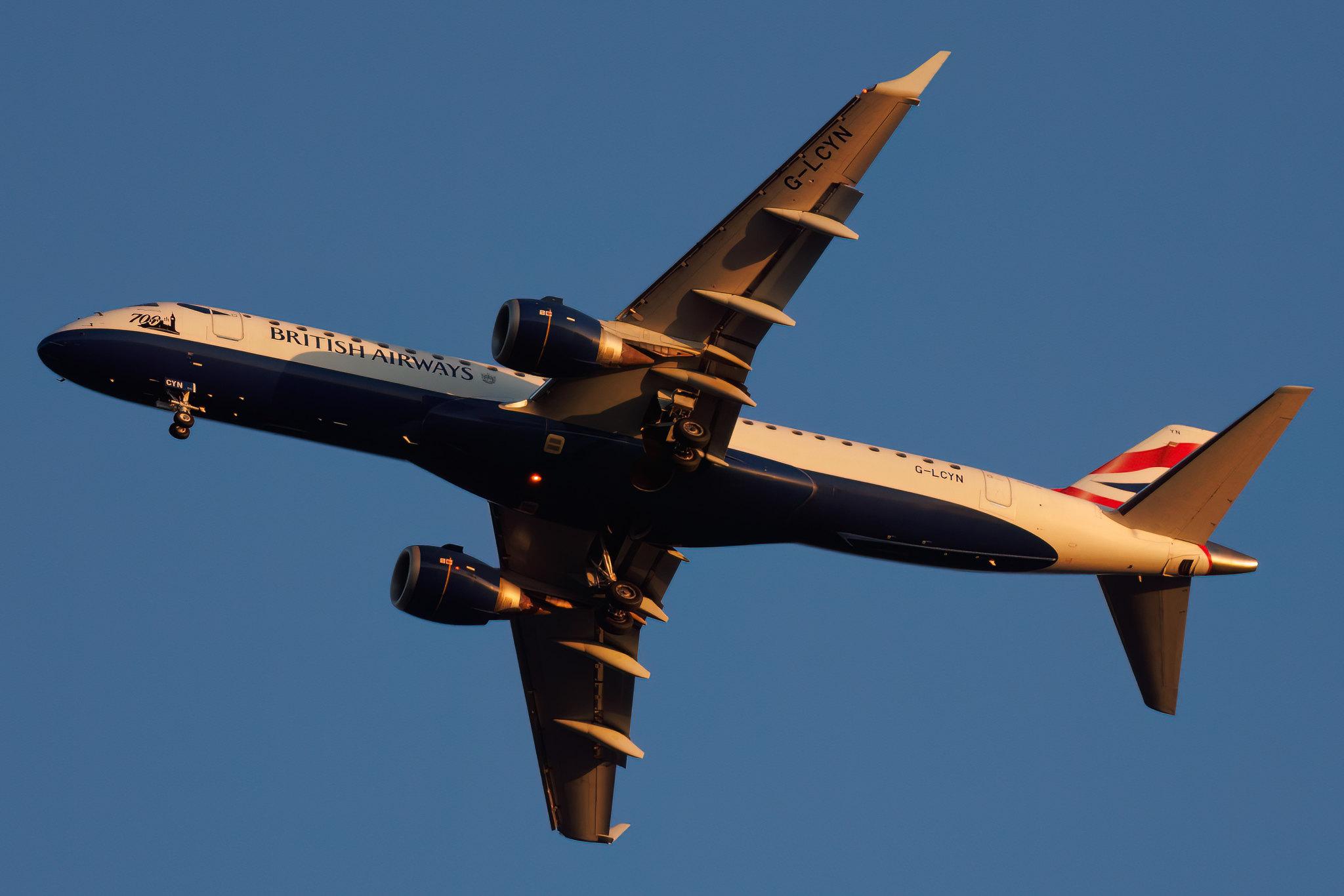 London City Airport: British Airways (BA / BAW) | Operator: BA CityFlyer | Embraer E190SR E190 | G-LCYN | MSN 19000392