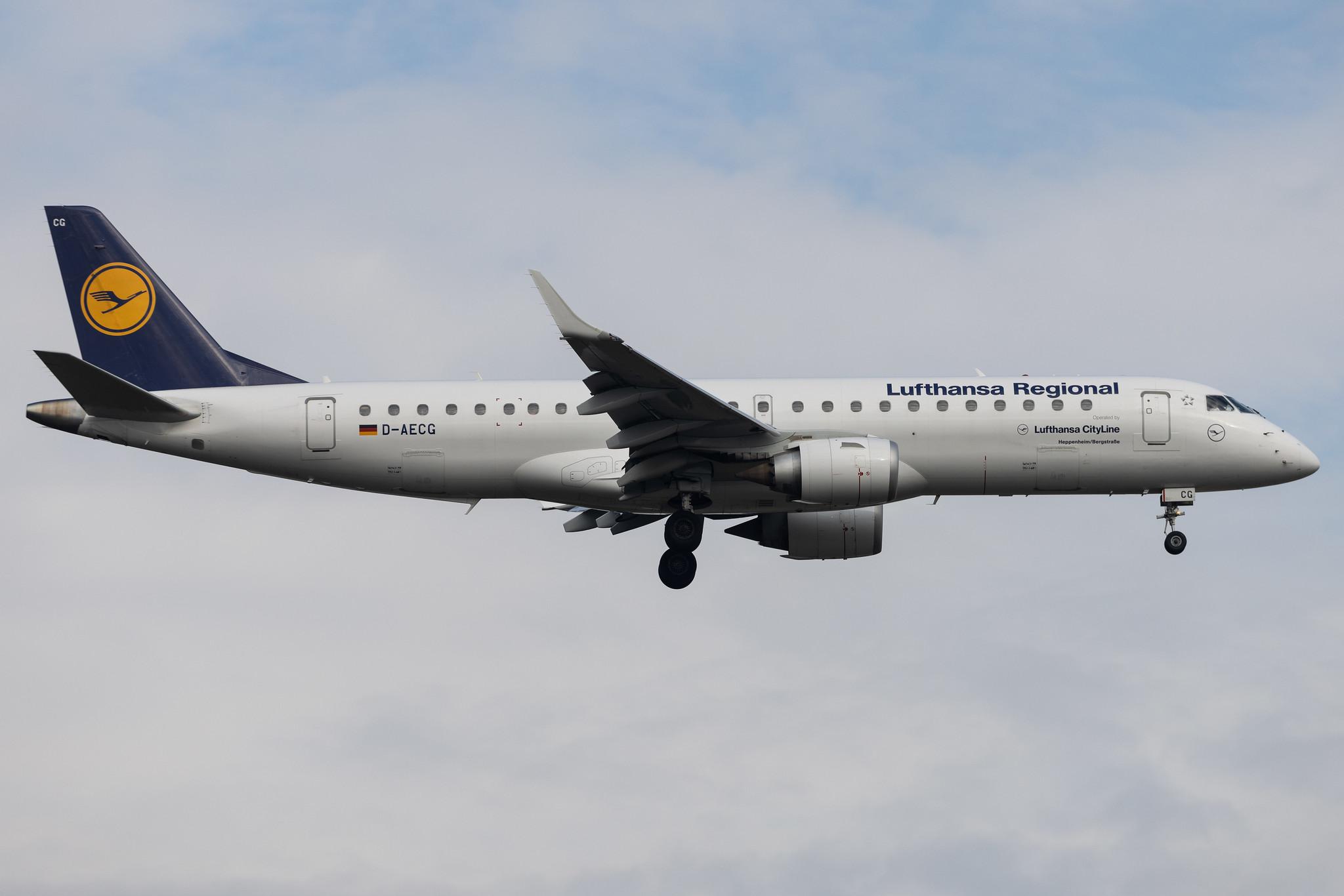 Frankfurt Airport: Lufthansa (LH / DLH) | Operator: Lufthansa CityLine | Embraer E190LR E190 | D-AECG | MSN 19000368