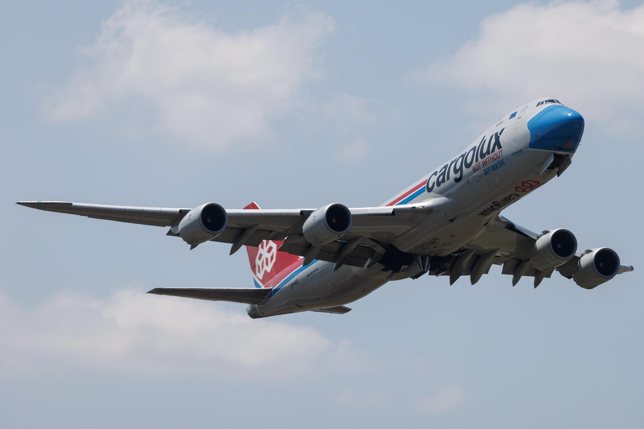 Luxembourg Findel Airport: Cargolux (CV / CLX) | Livery: Not without my mask Livery | Boeing 747-8R7F B748 | LX-VCF | MSN 35811