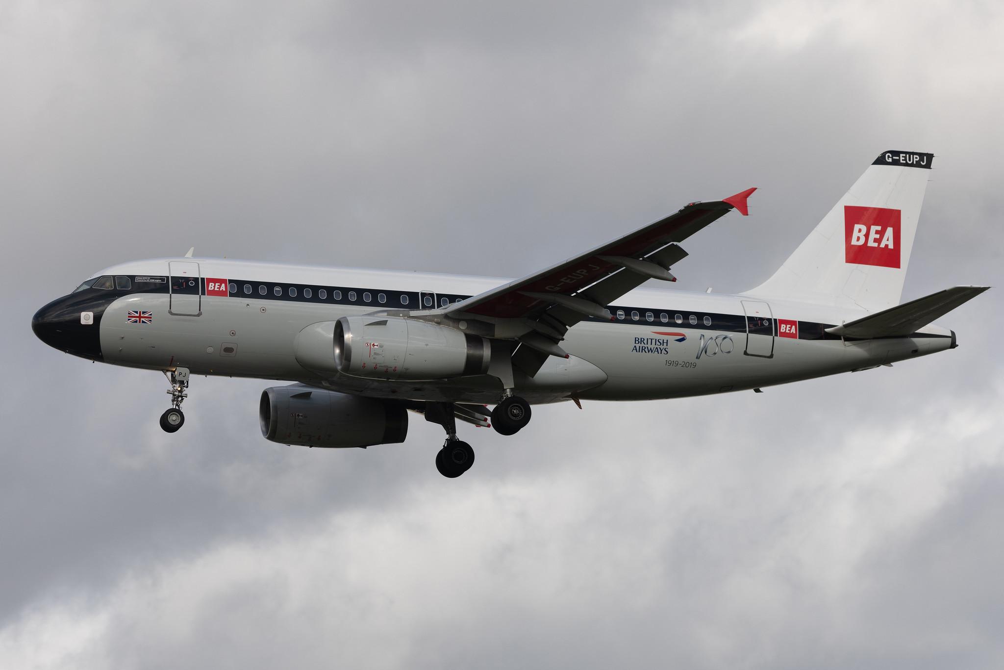 London Heathrow: British Airways (BA / BAW) | Livery: BEA Retro Livery | Airbus A319-131 A319 | G-EUPJ | MSN 1232