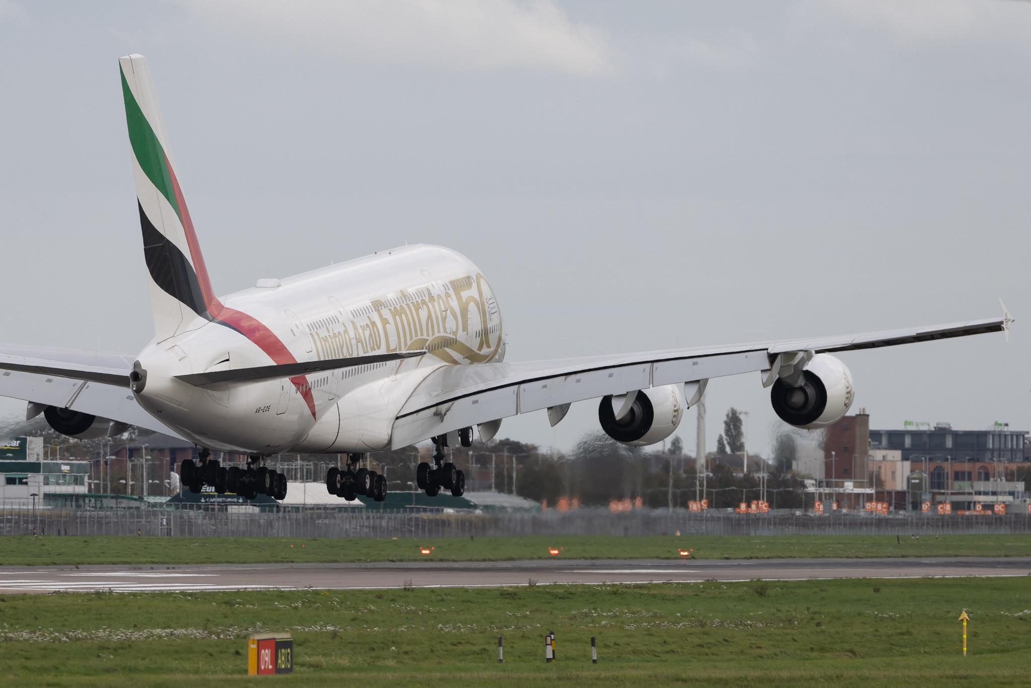 London Heathrow: Emirates (EK / UAE) | Livery: Year of the Fiftieth Livery | Airbus A380-861 A388 | A6-EOE | MSN 169