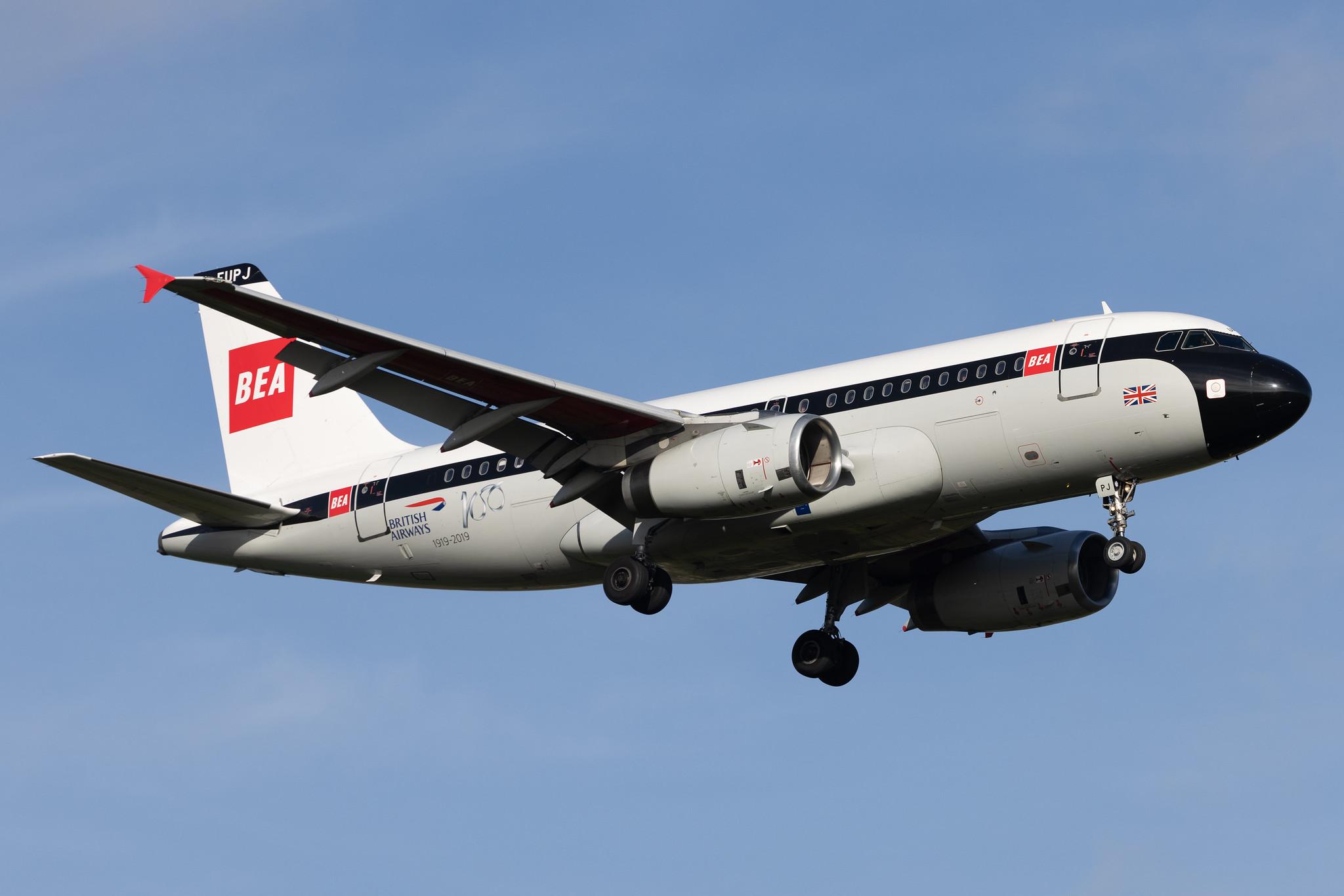 London Heathrow: British Airways (BA / BAW) | Livery: BEA Retro Livery | Airbus A319-131 A319 | G-EUPJ | MSN 1232