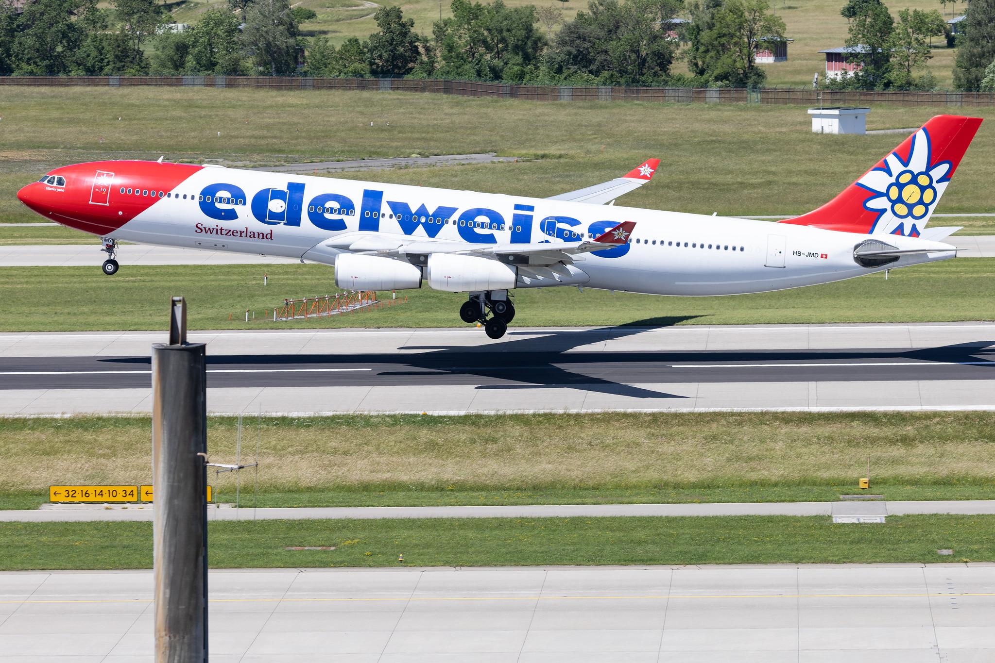 Flughafen Zürich: Edelweiss Air (WK / EDW) | Airbus A340-313 A343 | HB-JMD | MSN 556