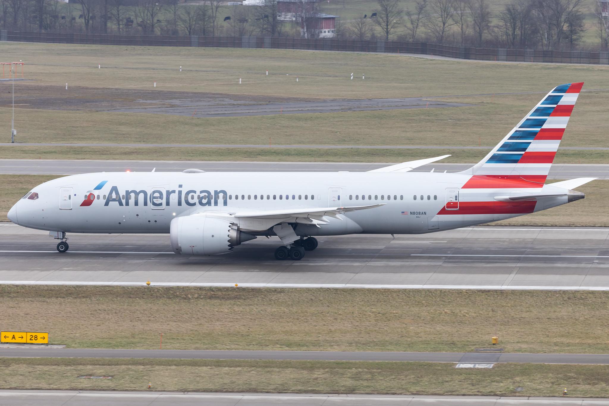 Flughafen Zürich: American Airlines (AA / AAL) | Boeing 787-8 Dreamliner B788 | N808AN | MSN 40626
