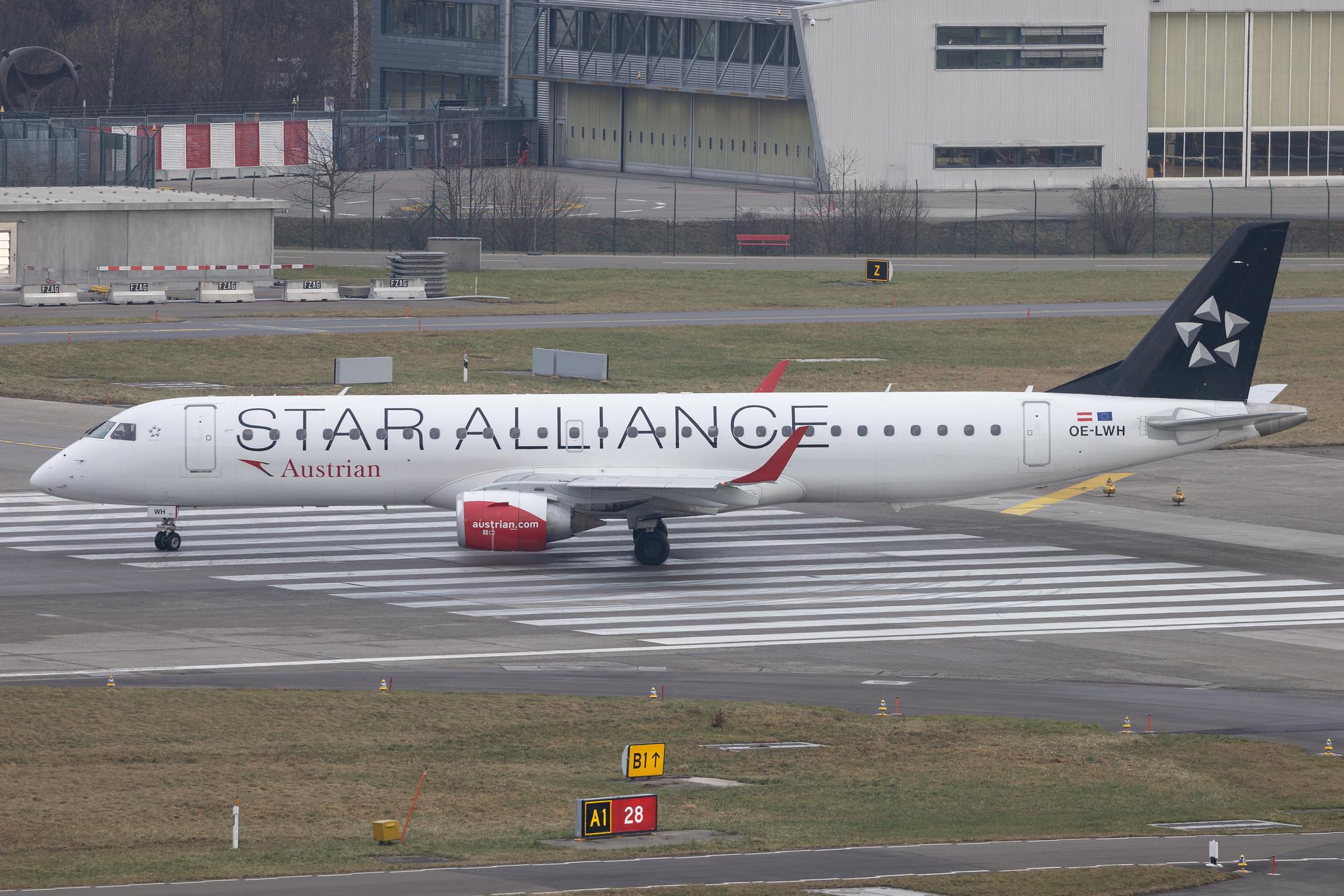 Flughafen Zürich: Austrian Airlines (OS / AUA) | Livery: Star Alliance Livery | Embraer E195LR E195 | OE-LWH | MSN 19000486