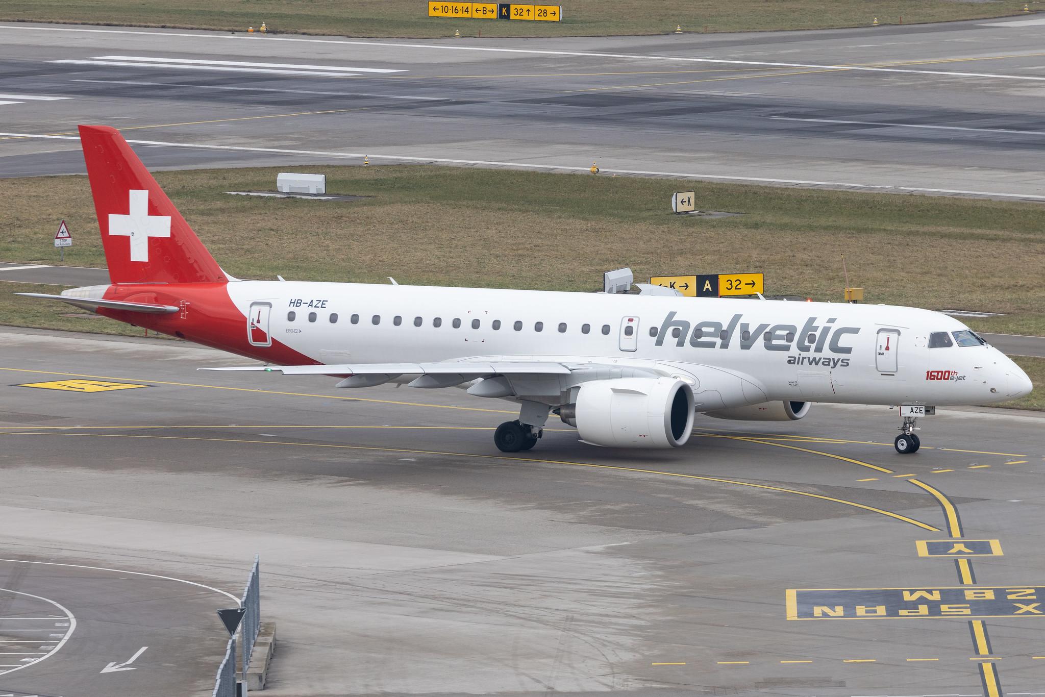 Flughafen Zürich: Helvetic Airways (2L / OAW) | Livery: 1600th E-jet sticker | Embraer E190-E2 E290 | HB-AZE | MSN 19020038
