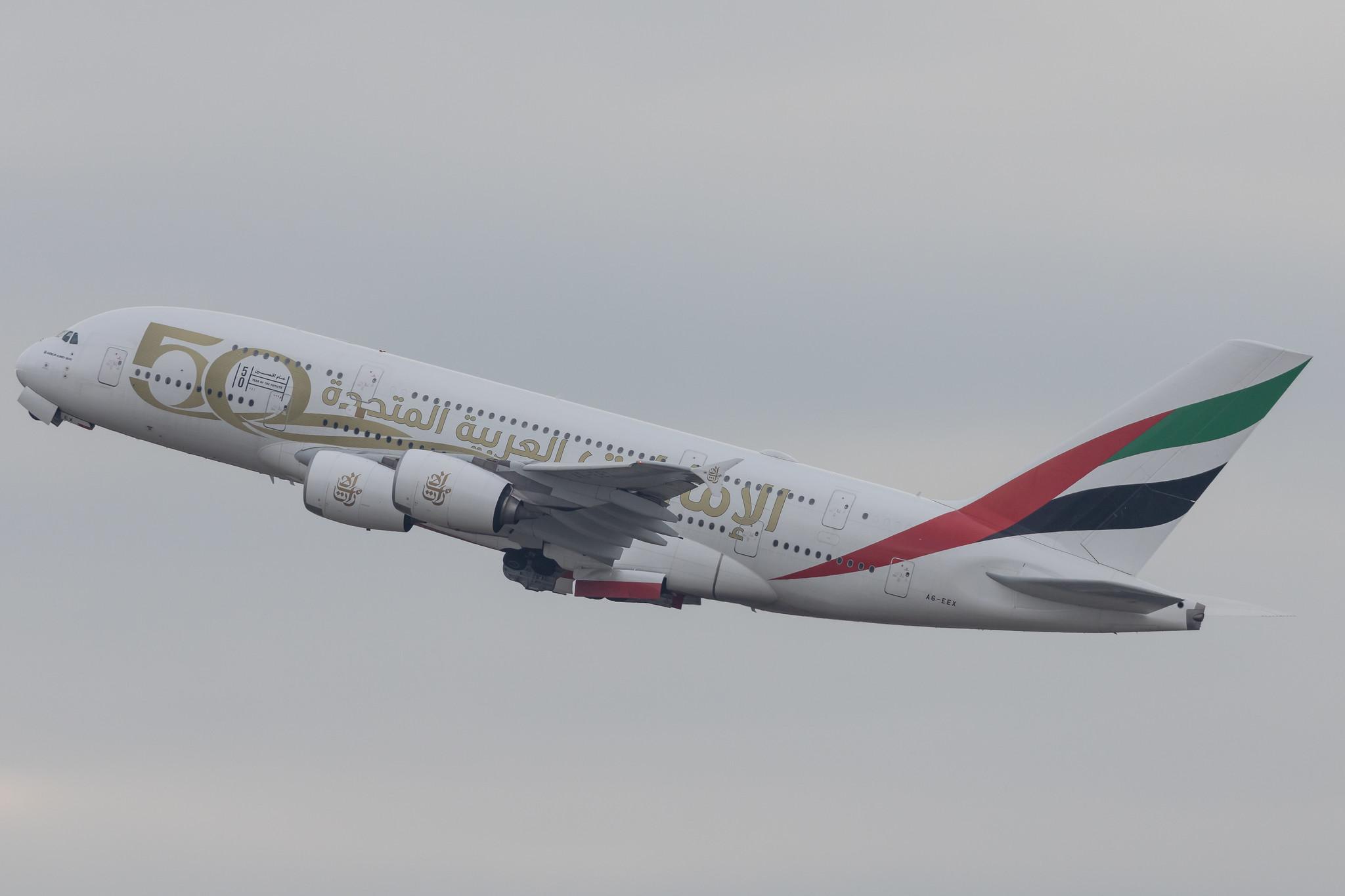 Flughafen Zürich: Emirates (EK / UAE) | Livery: Year of the Fiftieth Livery | Airbus A380-861 A388 | A6-EEX | MSN 154