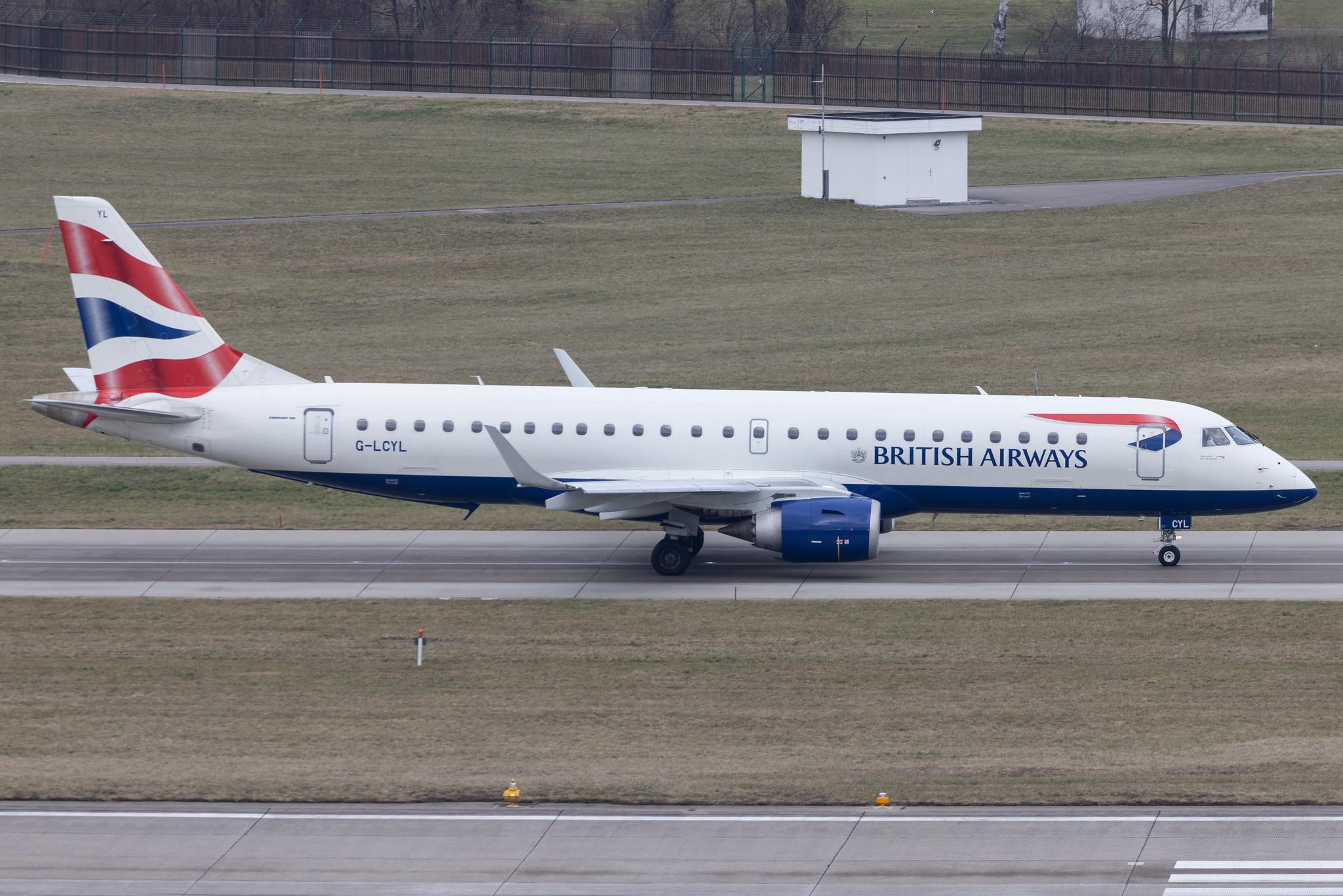Flughafen Zürich: British Airways (BA / BAW) | Operator: BA CityFlyer |  Embraer E190SR E190 | G-LCYL | MSN 19000346