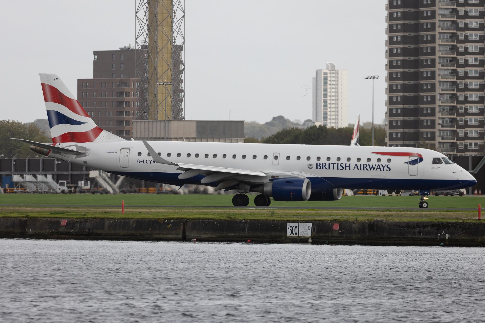 London City Airport: British Airways (BA / BAW) | Operator: BA CityFlyer | Embraer E190SR E190 | G-LCYV | MSN 19000255