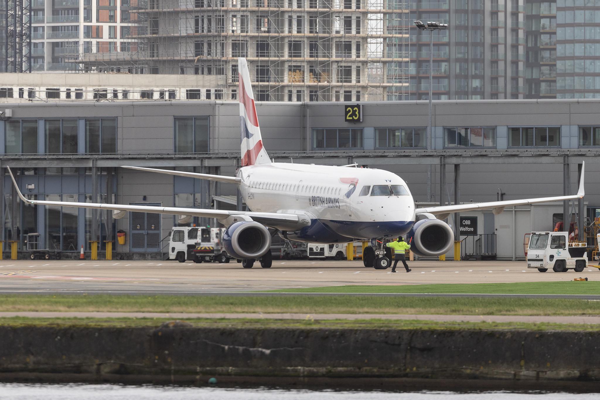 London City Airport: British Airways (BA / BAW) | Operator: BA CityFlyer | Embraer E190SR E190 | G-LCYV | MSN 19000255