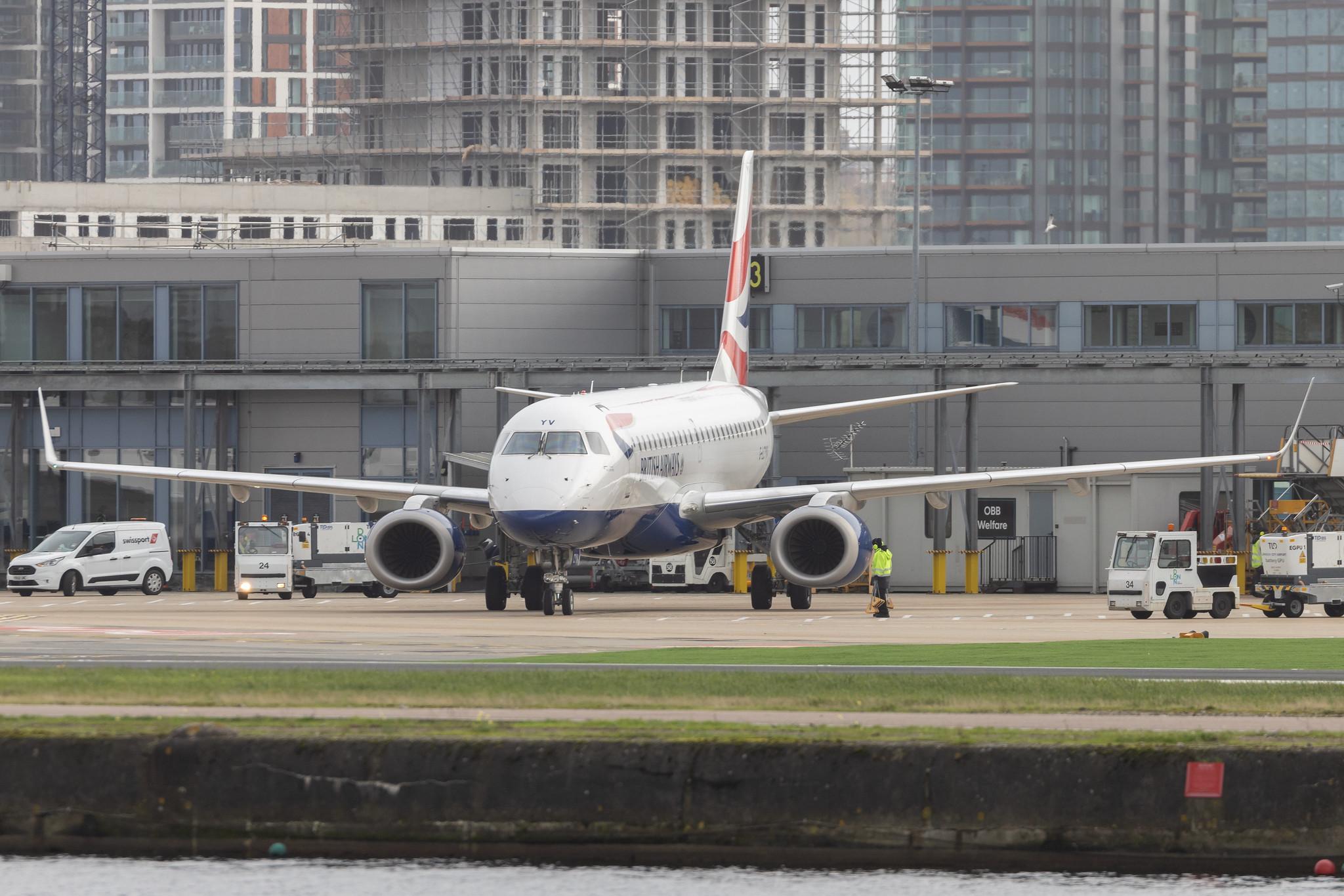 London City Airport: British Airways (BA / BAW) | Operator: BA CityFlyer | Embraer E190SR E190 | G-LCYV | MSN 19000255