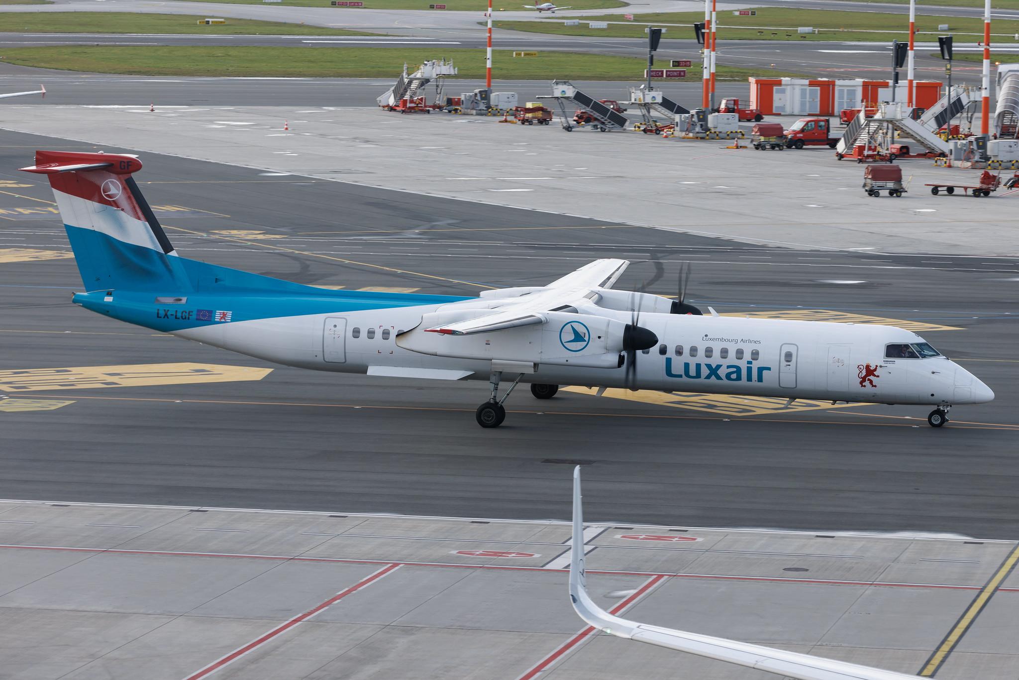 Hamburg Airport: Luxair (LG / LGL) | De Havilland Canada Dash 8-400 DH8D | LX-LGF | MSN 4349
